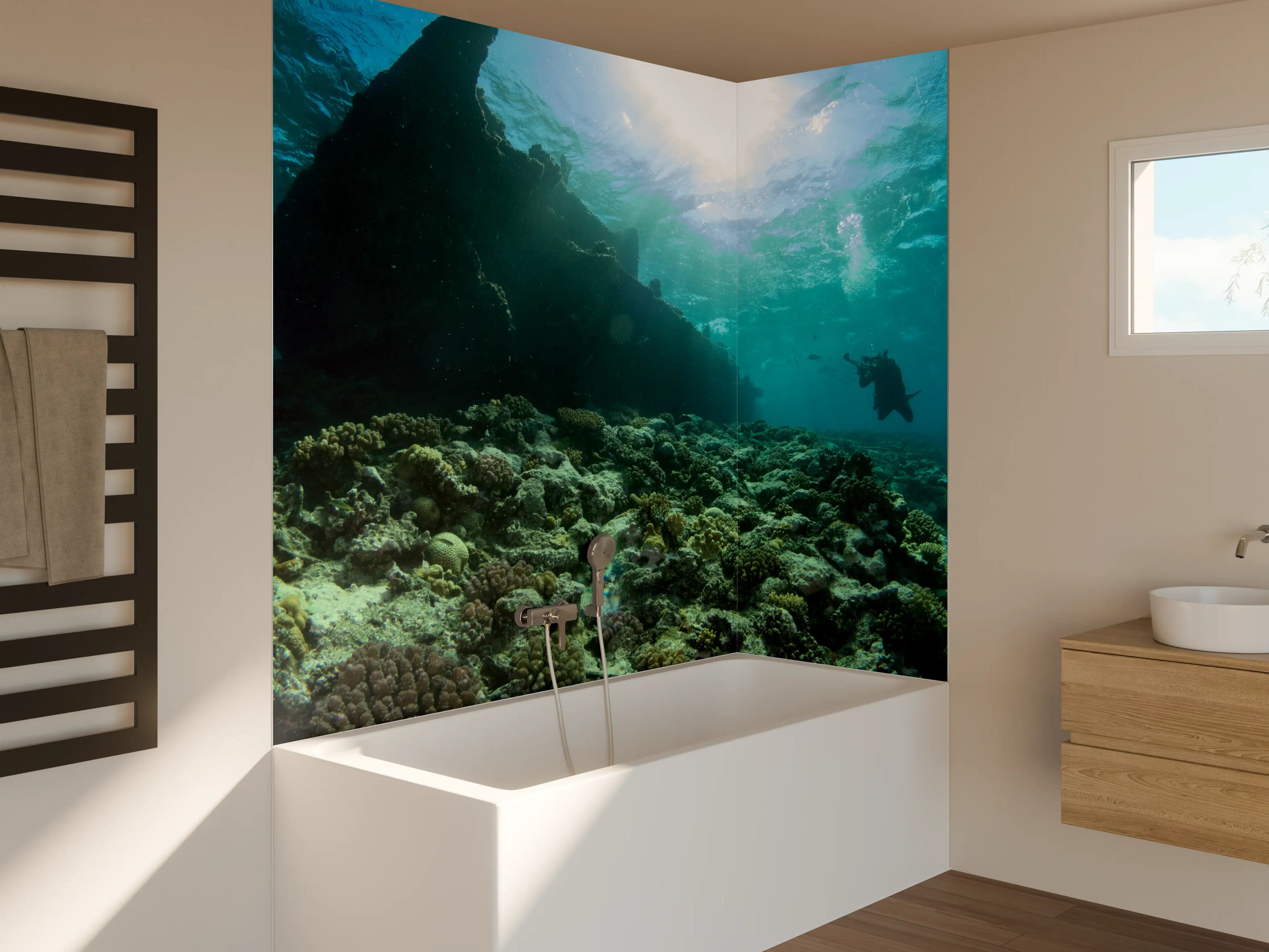 Badewannen-Rückwand - Meeresboden mit Unterwasserleben