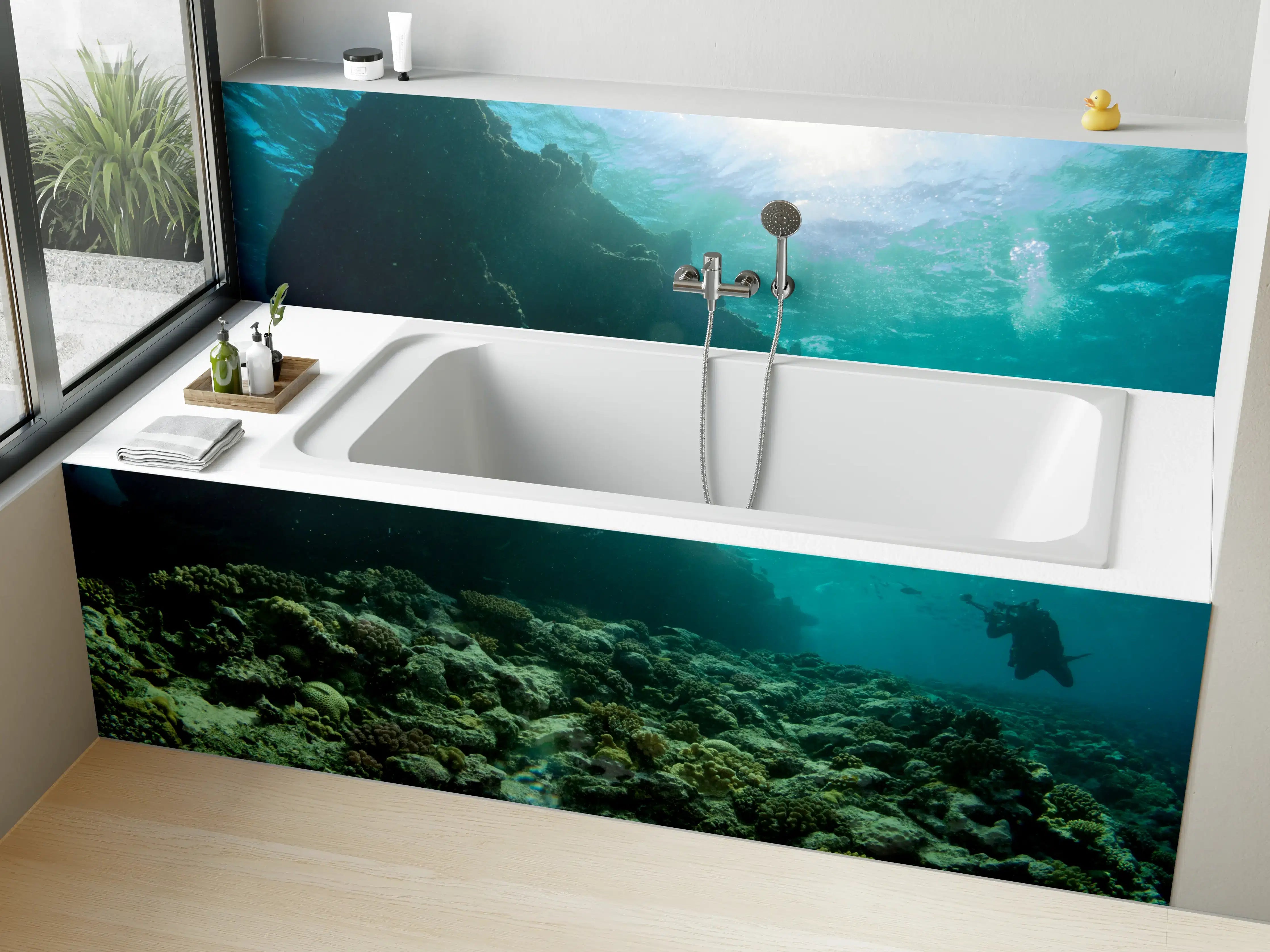 Badewannen-Rückwand - Meeresboden mit Unterwasserleben