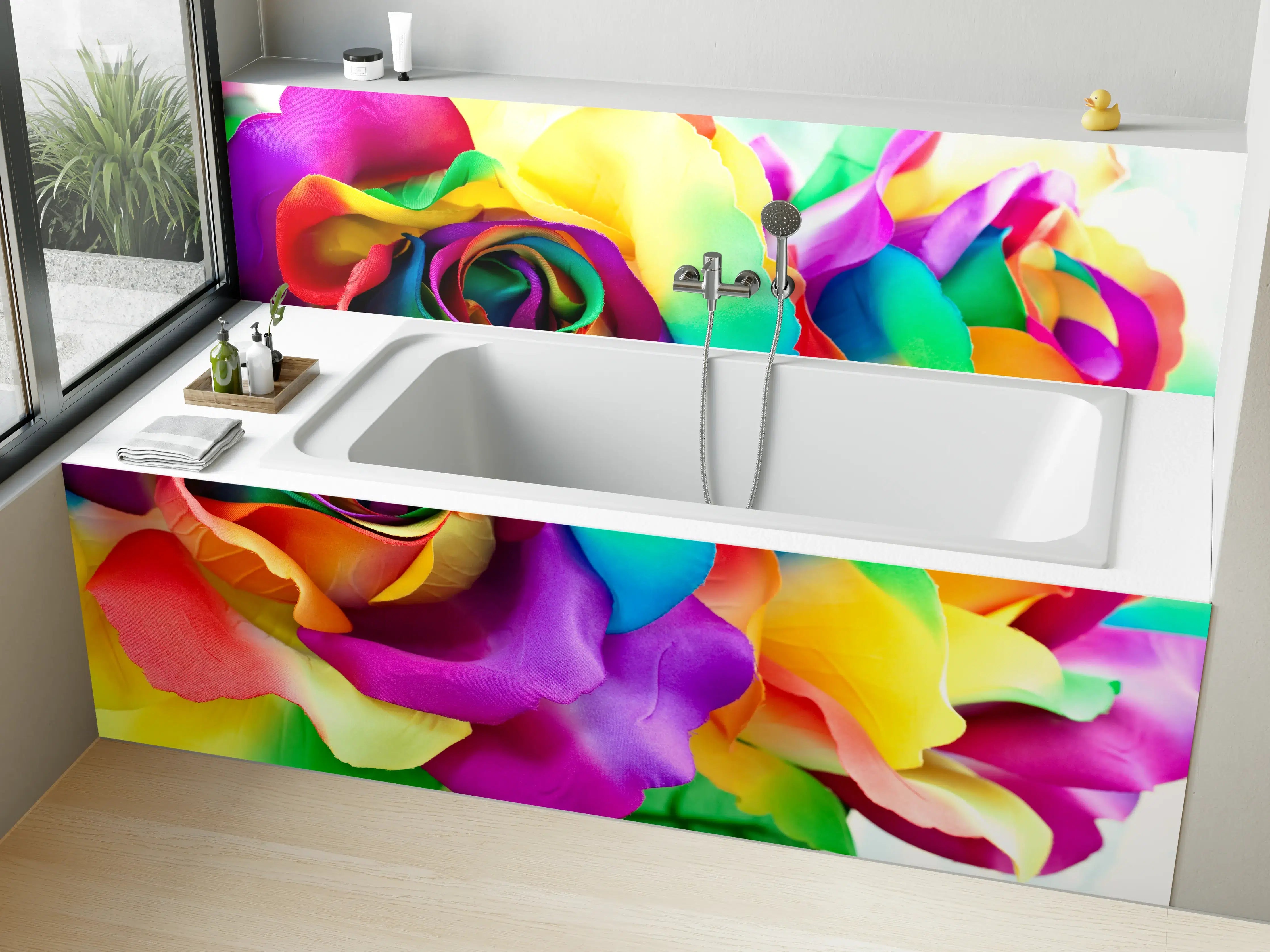 Badewannen-Rückwand - Mehrfarbige synthetische Rose