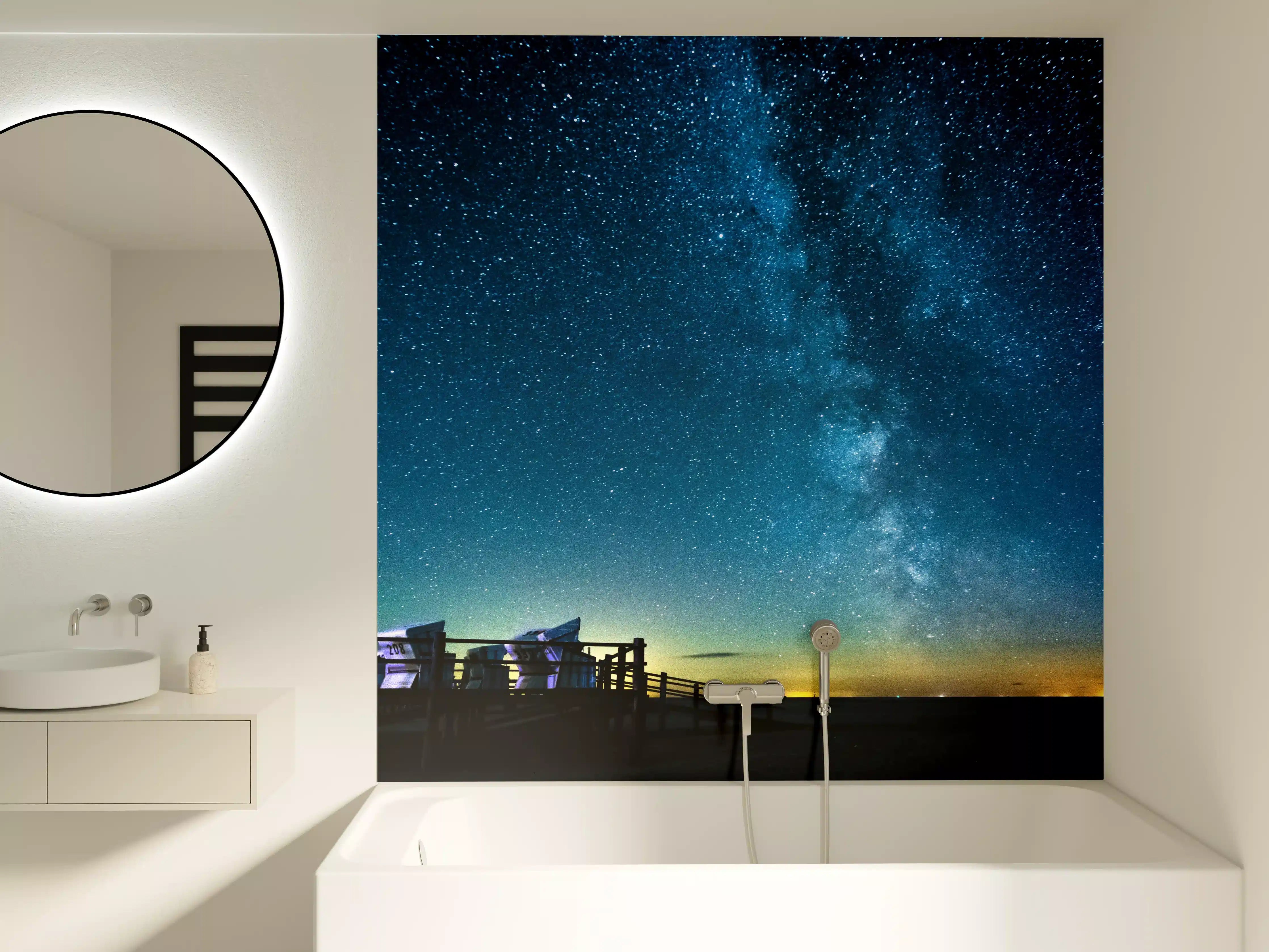 Badewannen-Rückwand - Milchstraße bei Nacht über der Nordsee