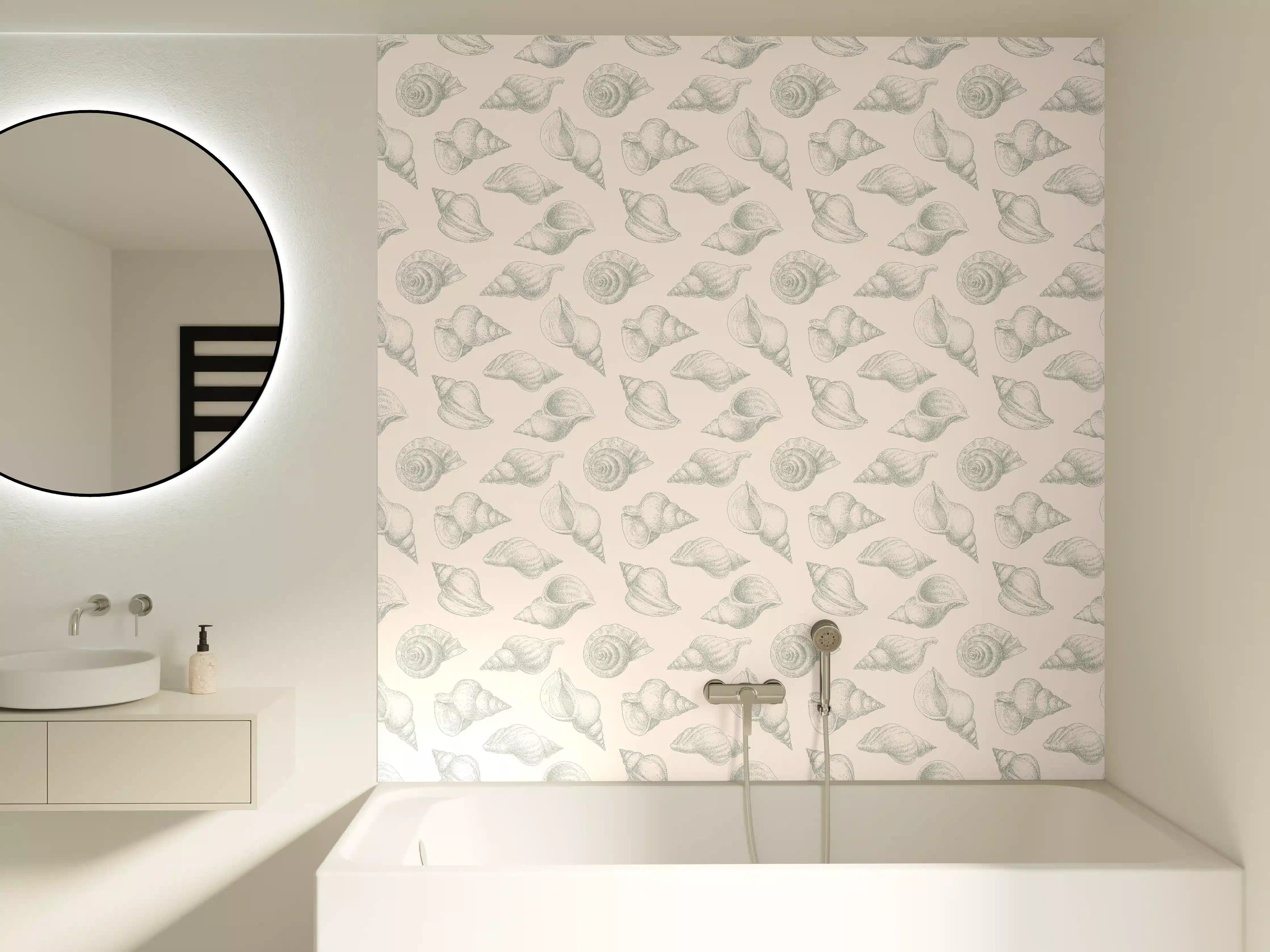 Badewannen-Rückwand - Minimal Muschelmuster Beige-Grau