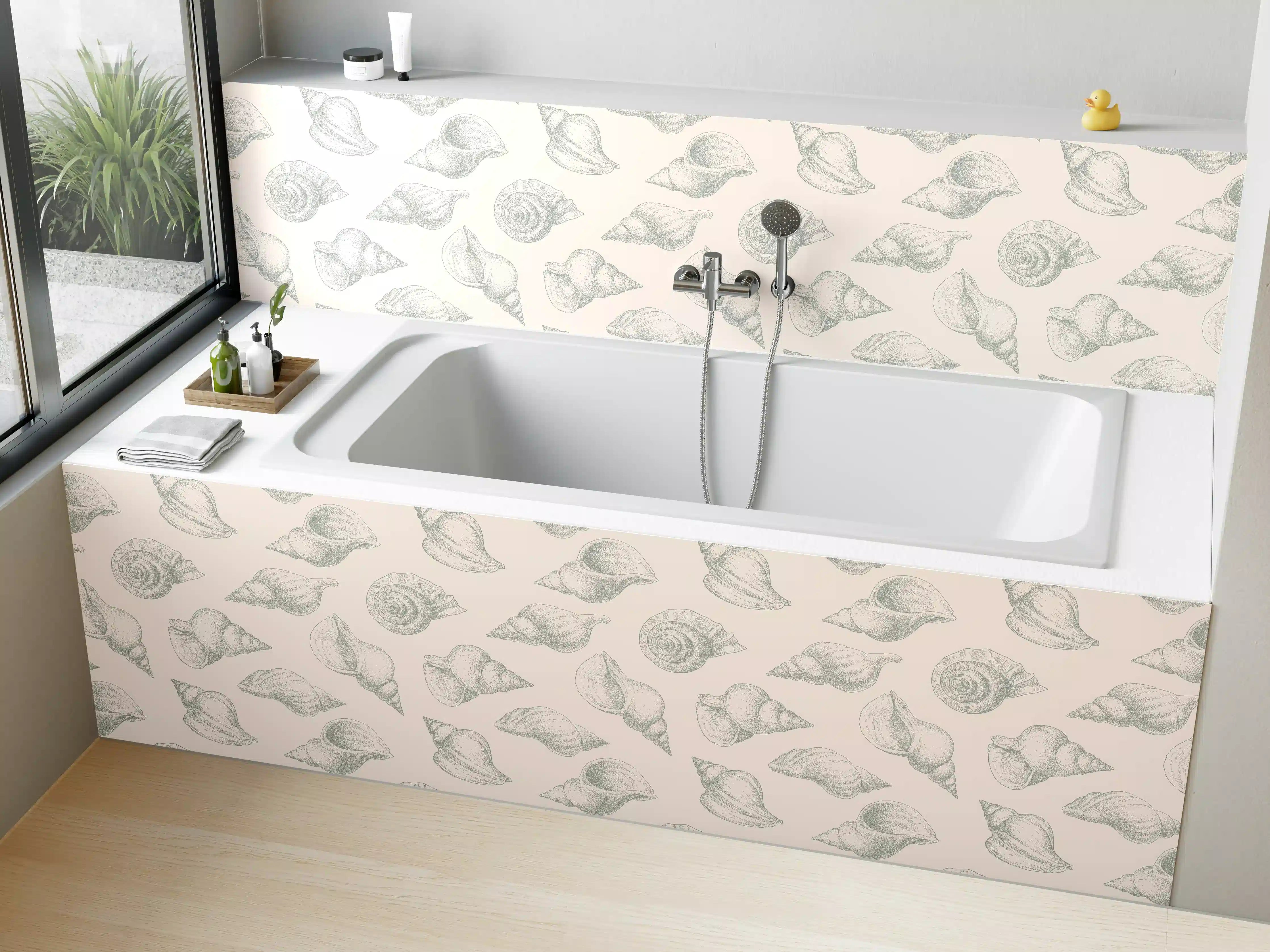 Badewannen-Rückwand - Minimal Muschelmuster Beige-Grau