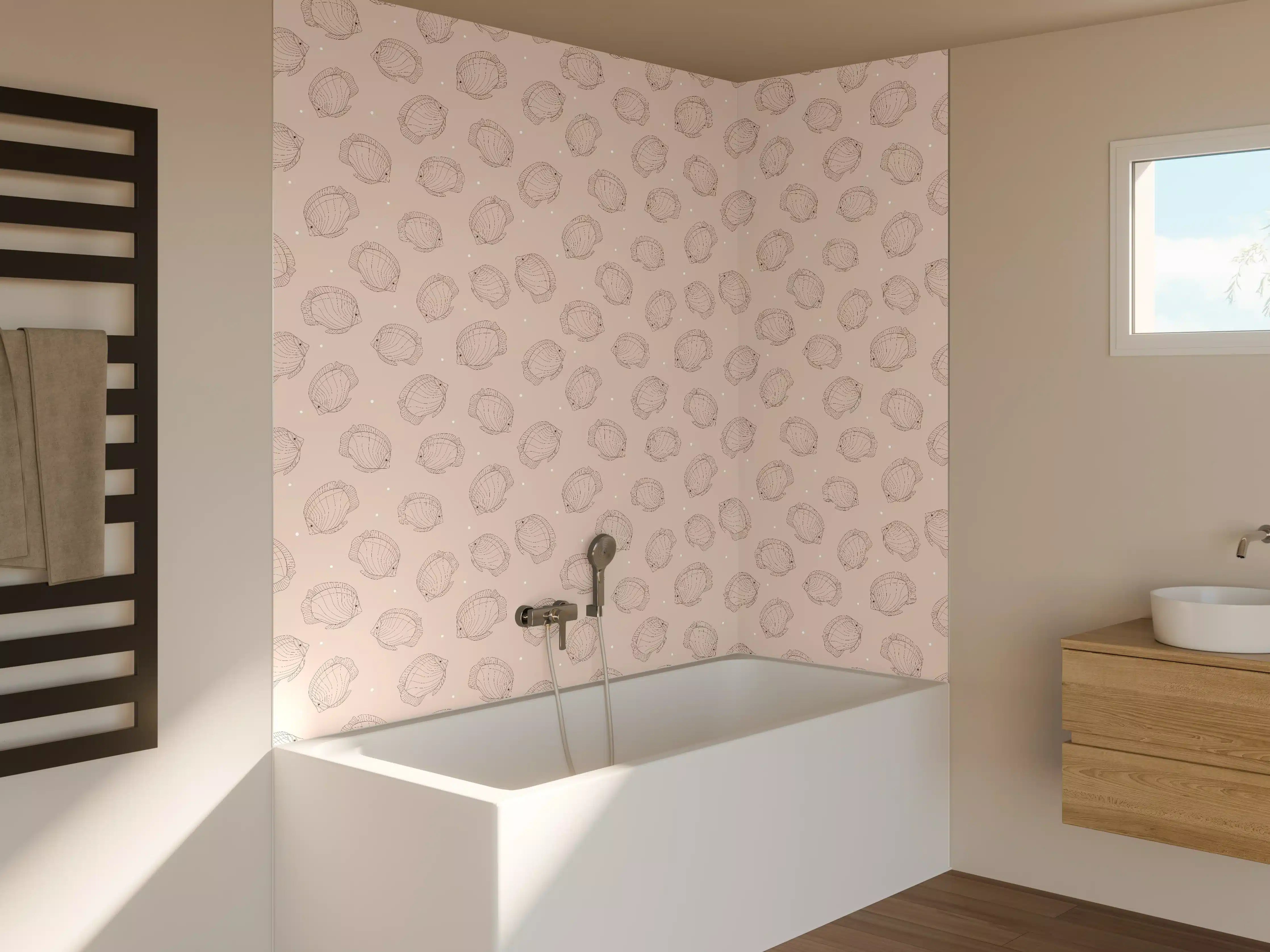 Badewannen-Rückwand - Minimalistische Fische Beige-Rosa