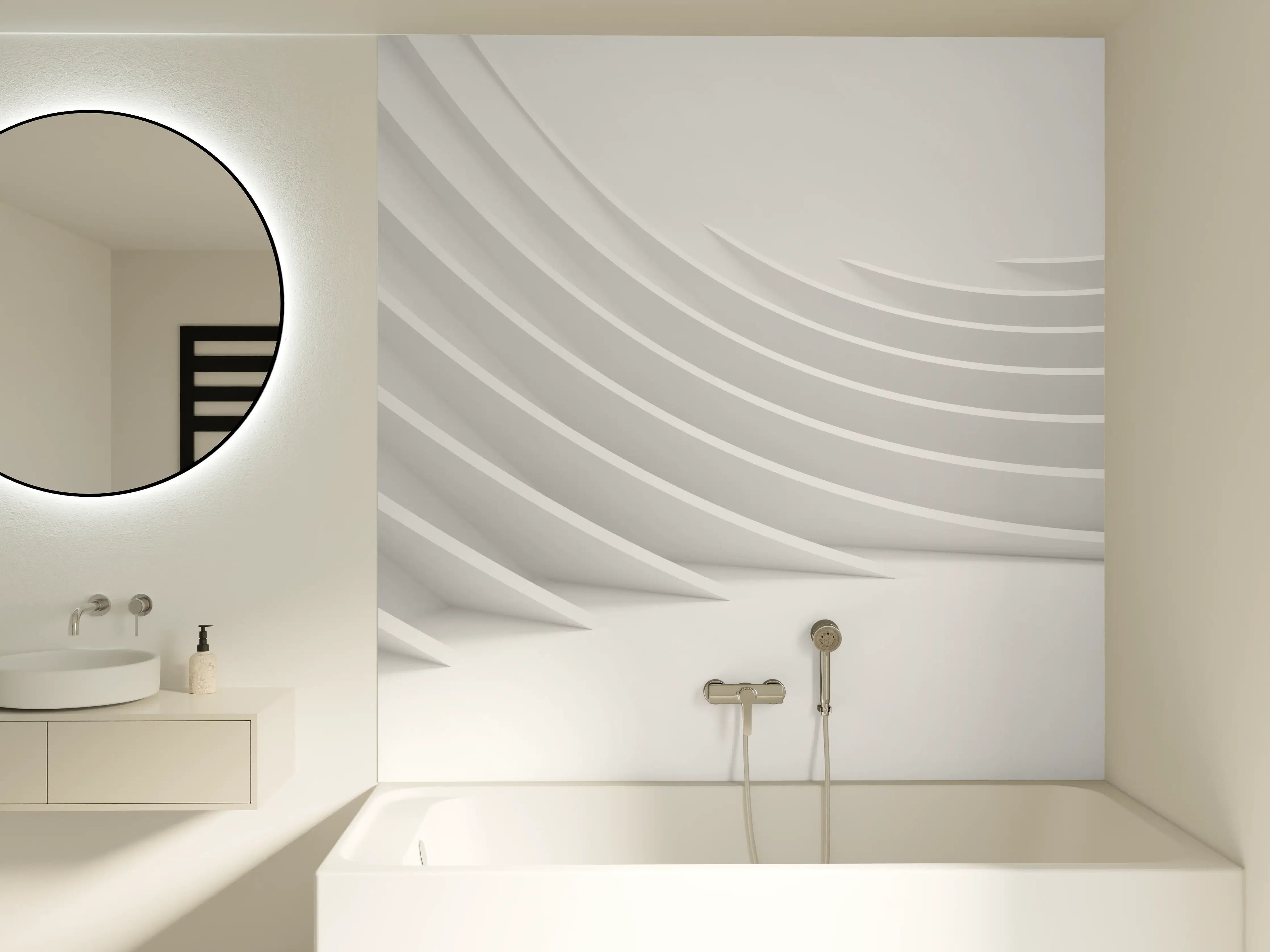 Badewannen-Rückwand - Minimalistische Weiß-Grau Welle