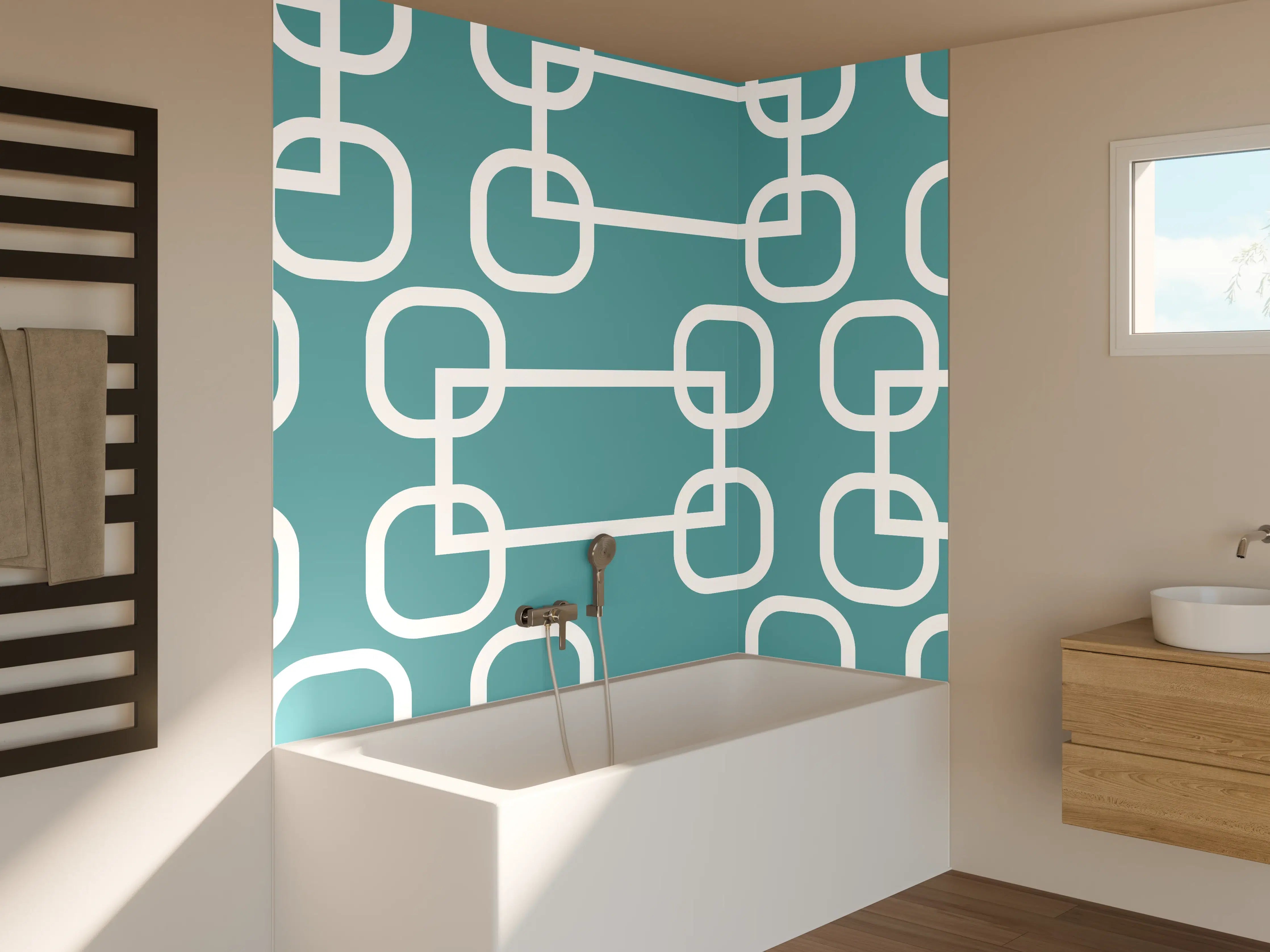 Badewannen-Rückwand - Mintfarbene Kreise Netz-Muster