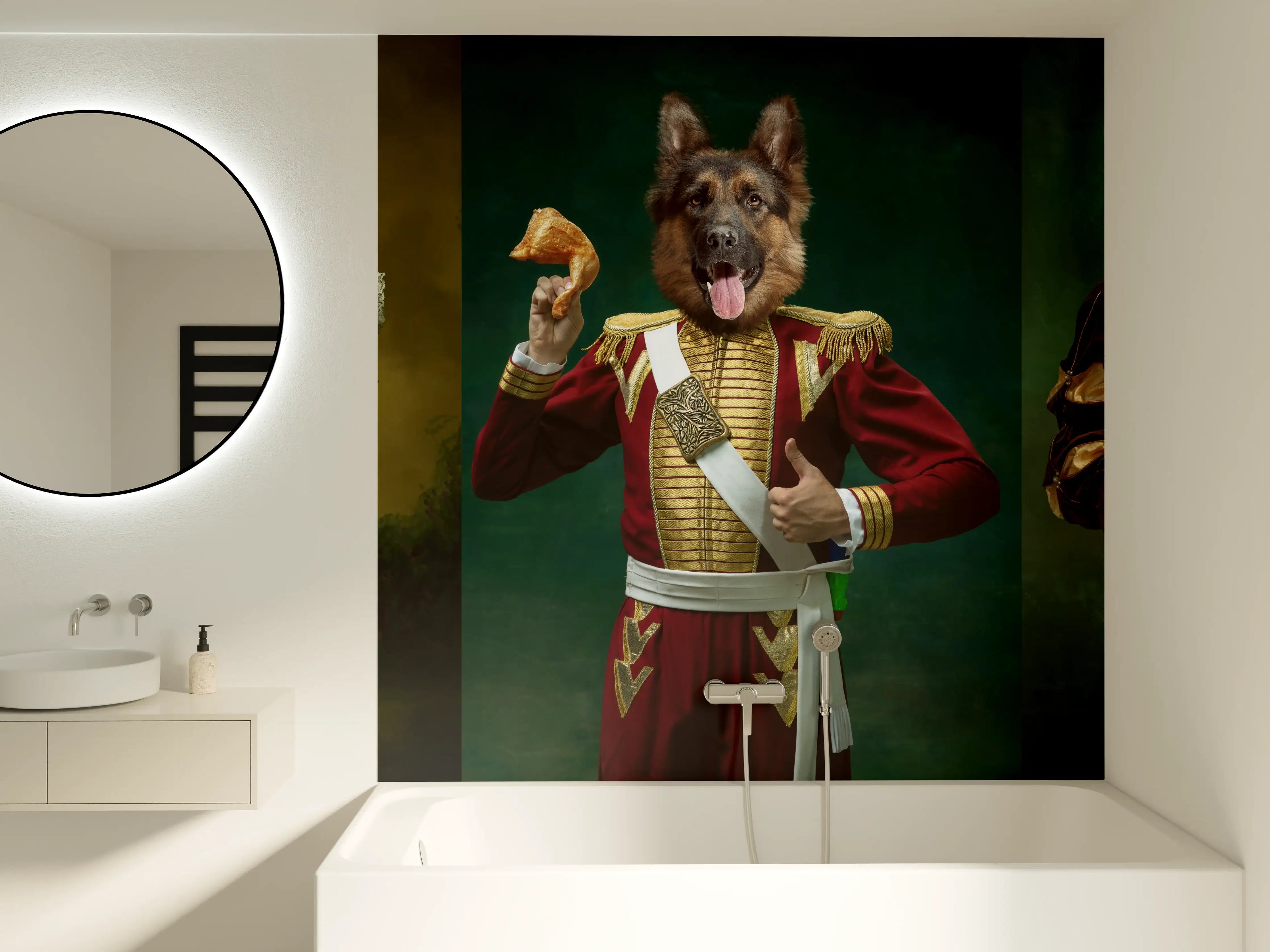 Badewannen-Rückwand - Mittelalterliche Hundekopf Porträts