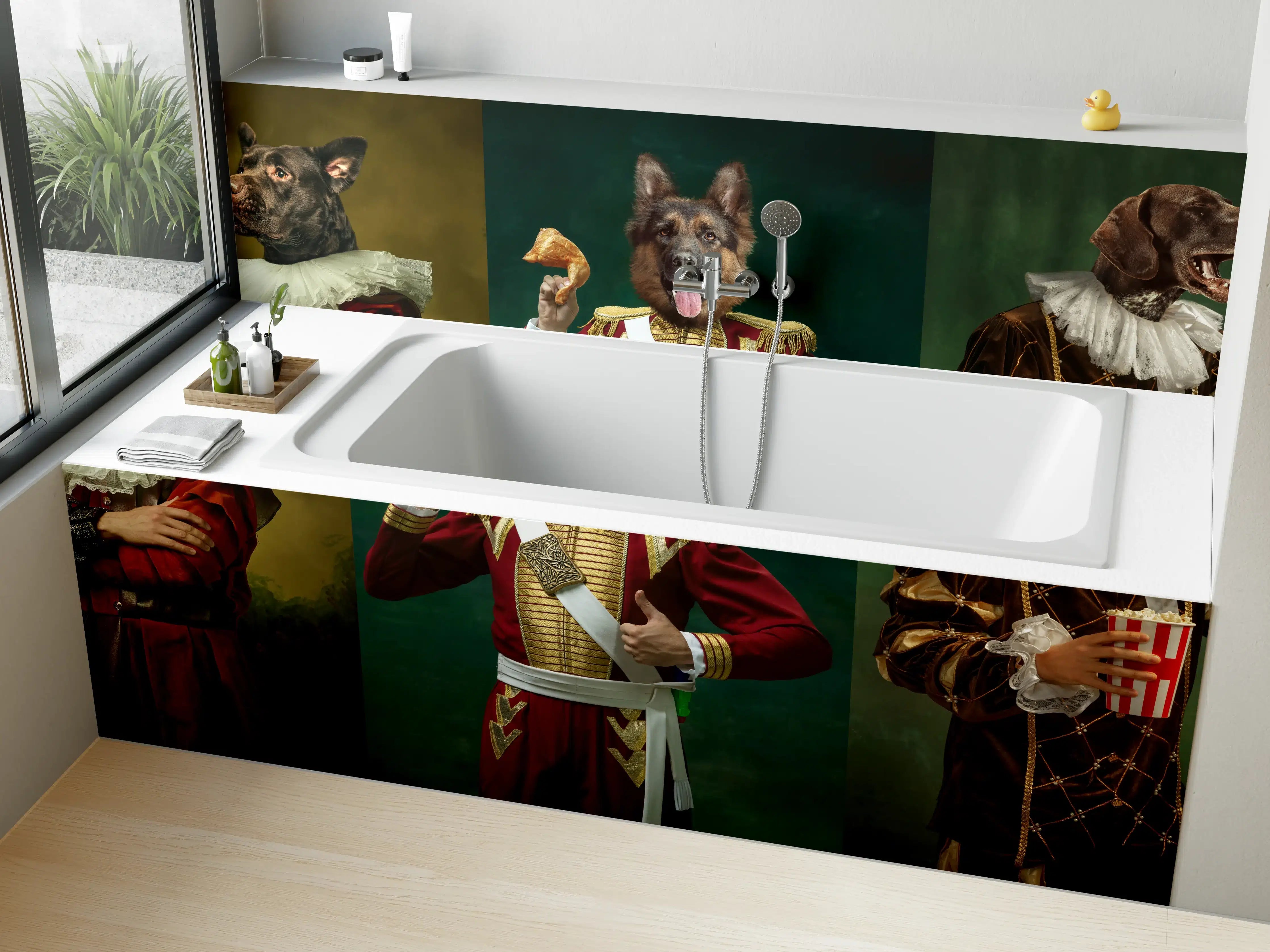 Badewannen-Rückwand - Mittelalterliche Hundekopf Porträts