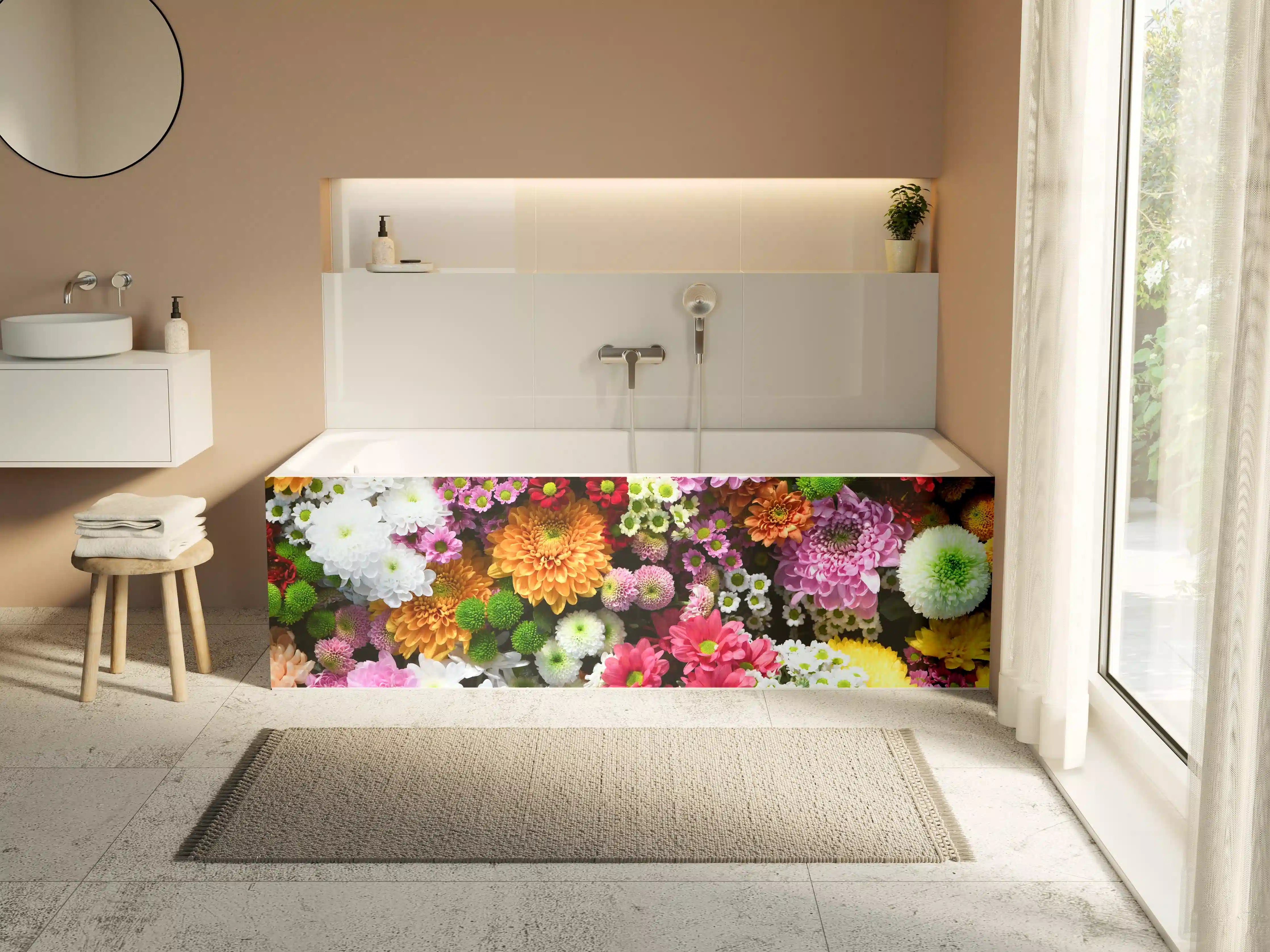 Badewannen-Rückwand - Mix aus bunten Frühlingsblumen