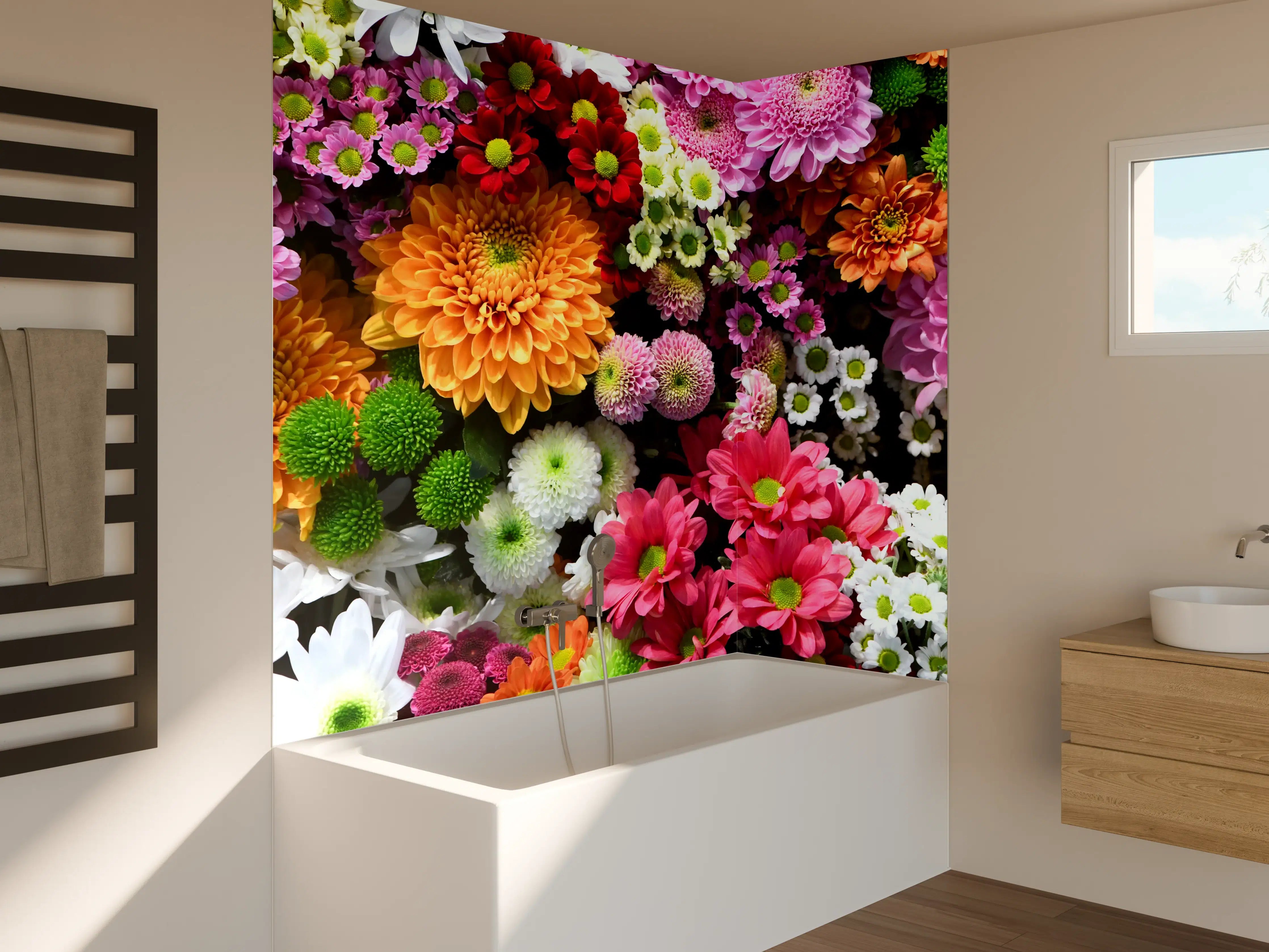 Badewannen-Rückwand - Mix aus bunten Frühlingsblumen