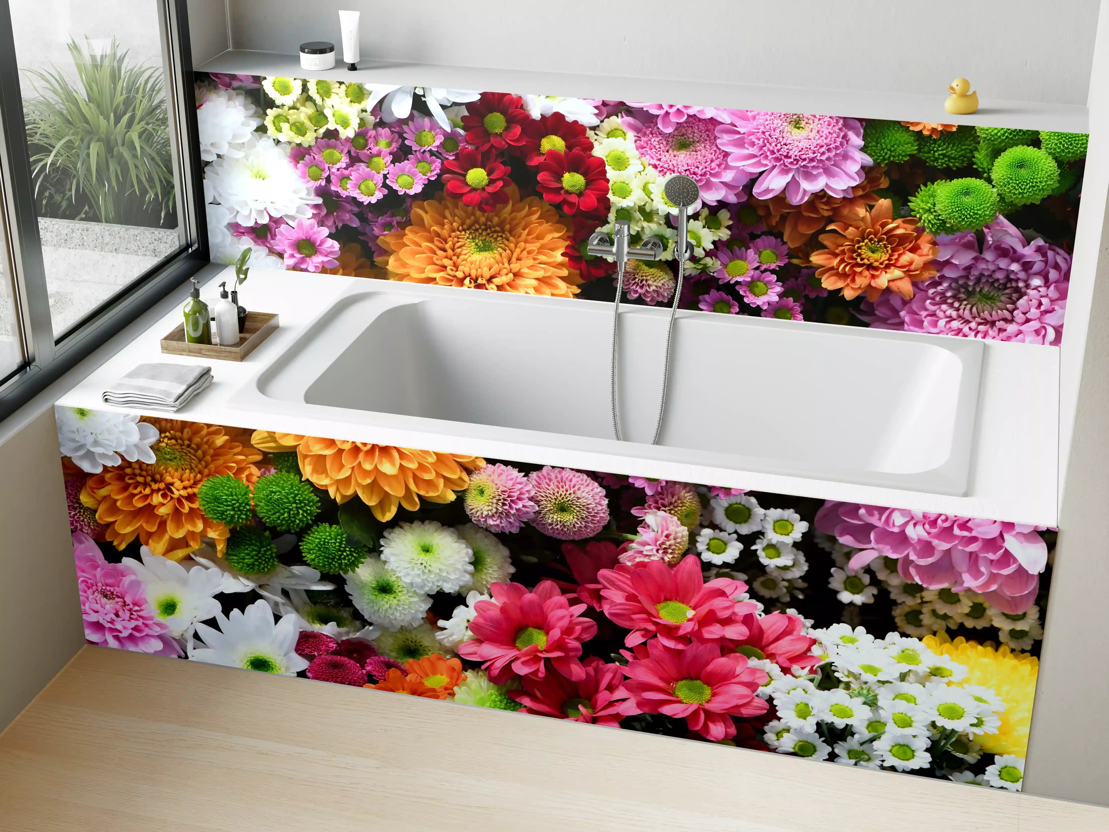 Badewannen-Rückwand - Mix aus bunten Frühlingsblumen