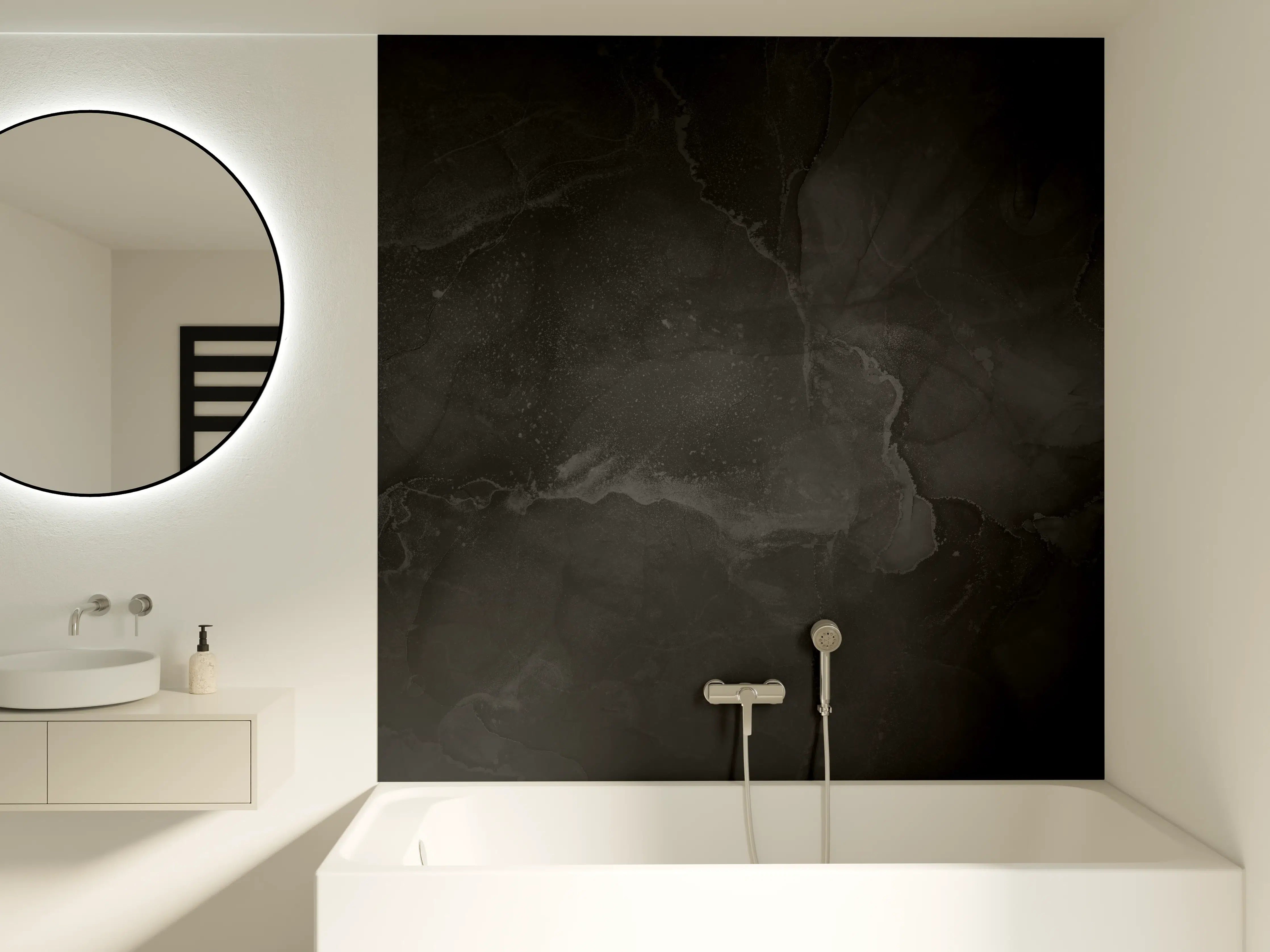 Badewannen-Rückwand - Modern grau-schwarzer Marmor