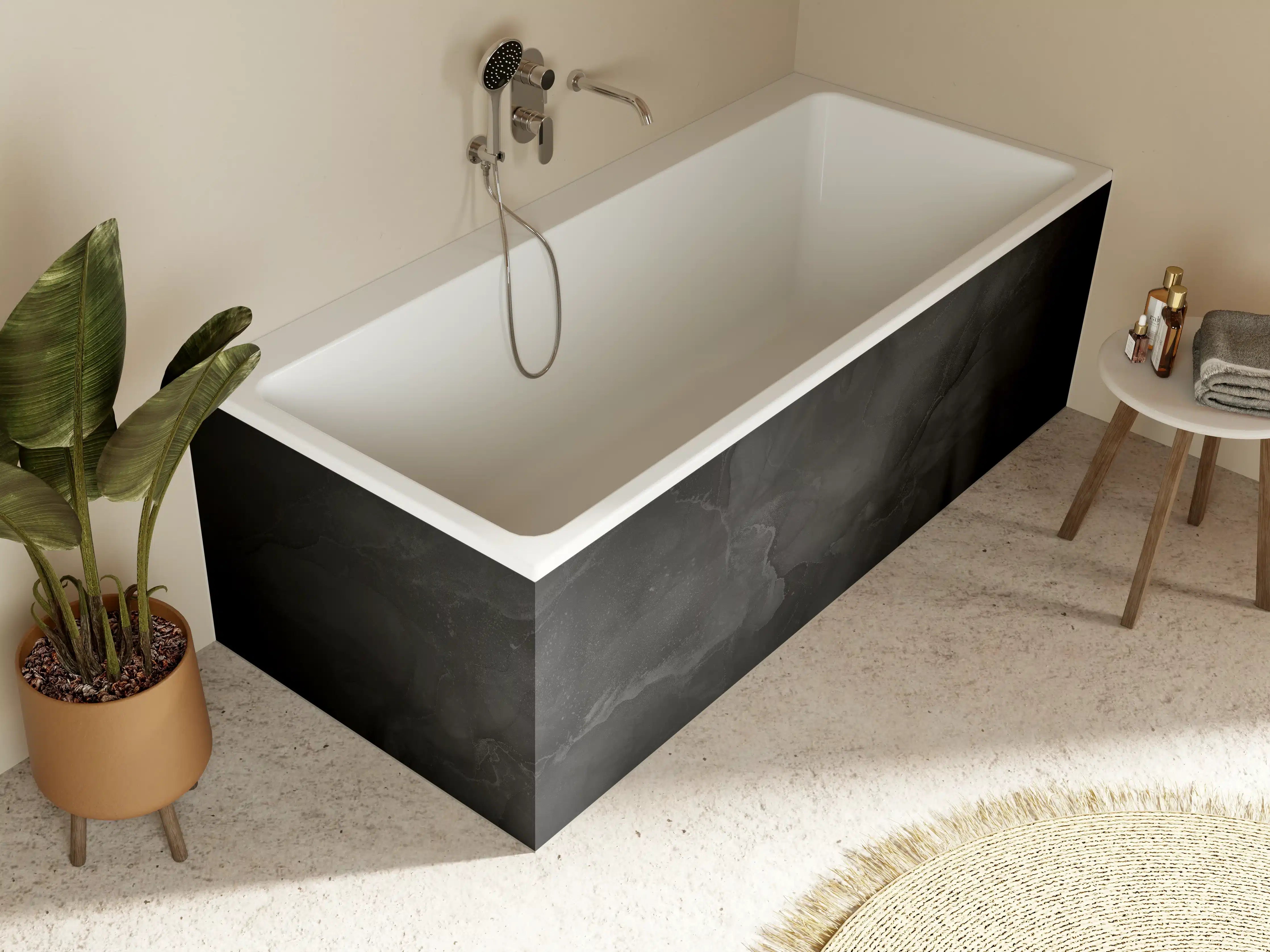 Badewannen-Rückwand - Modern grau-schwarzer Marmor