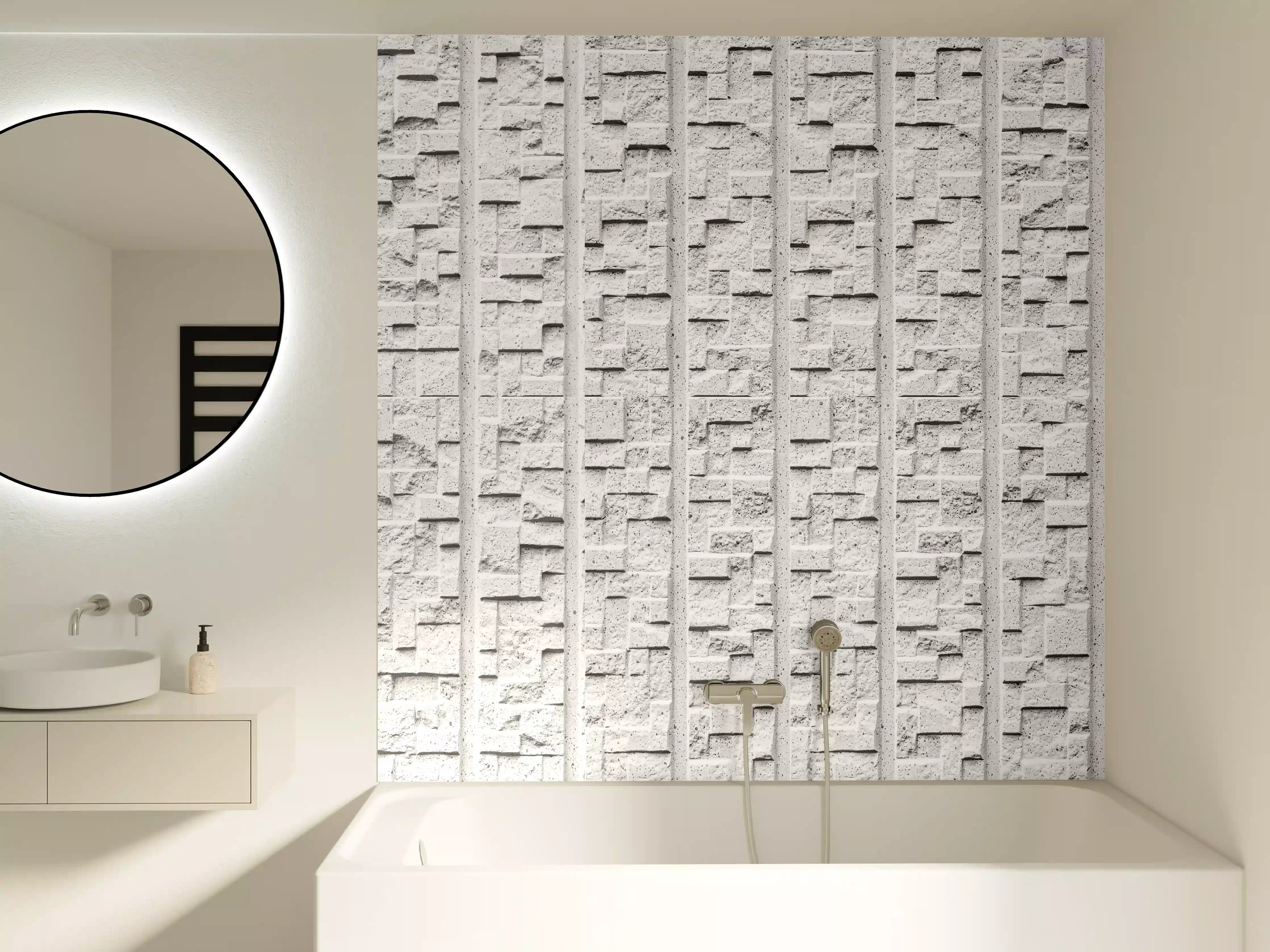 Badewannen-Rückwand - Modern weiße Steinwand mit Muster