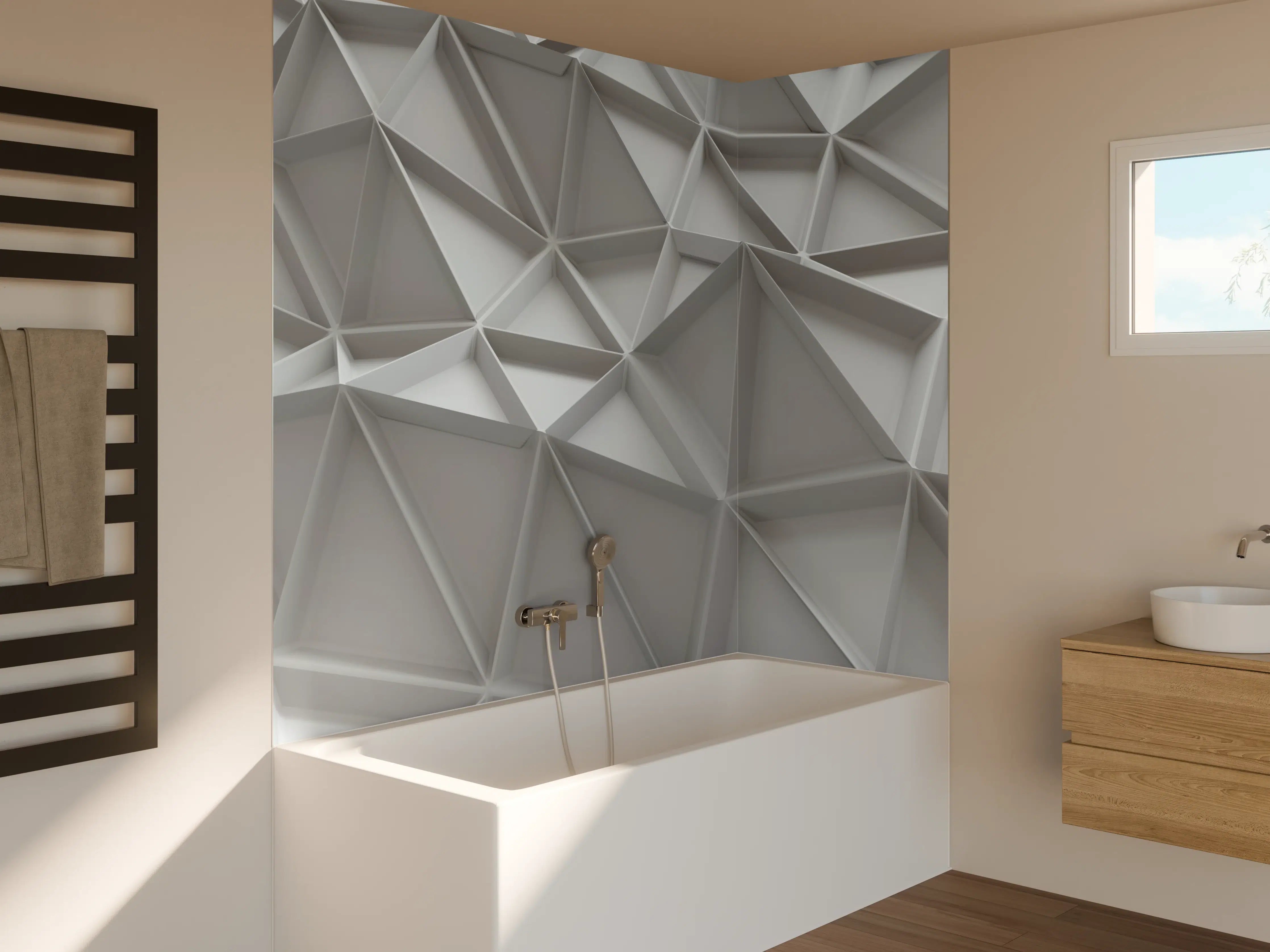 Badewannen-Rückwand - Moderne 3D-Gestaltung in Grau