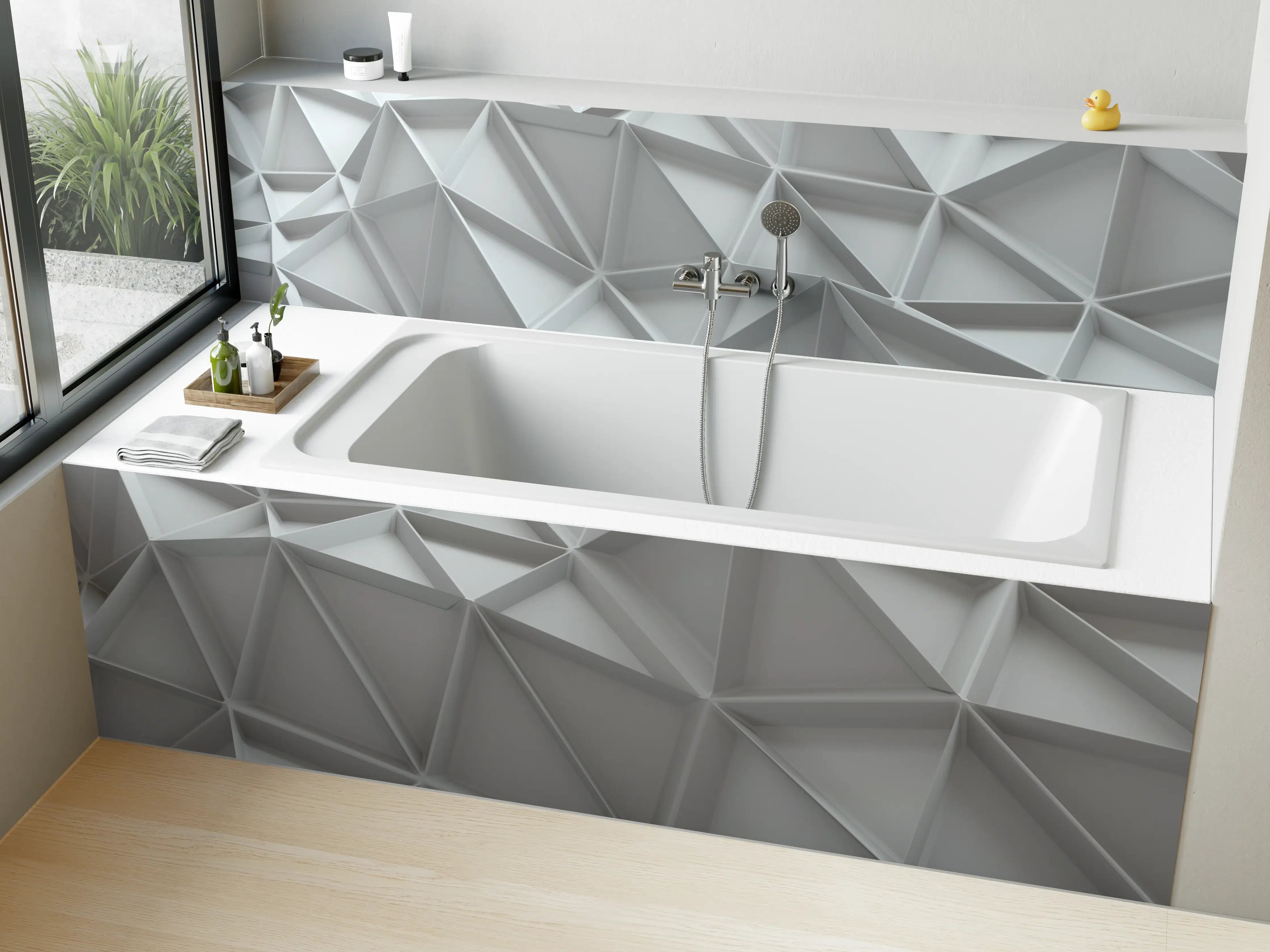 Badewannen-Rückwand - Moderne 3D-Gestaltung in Grau