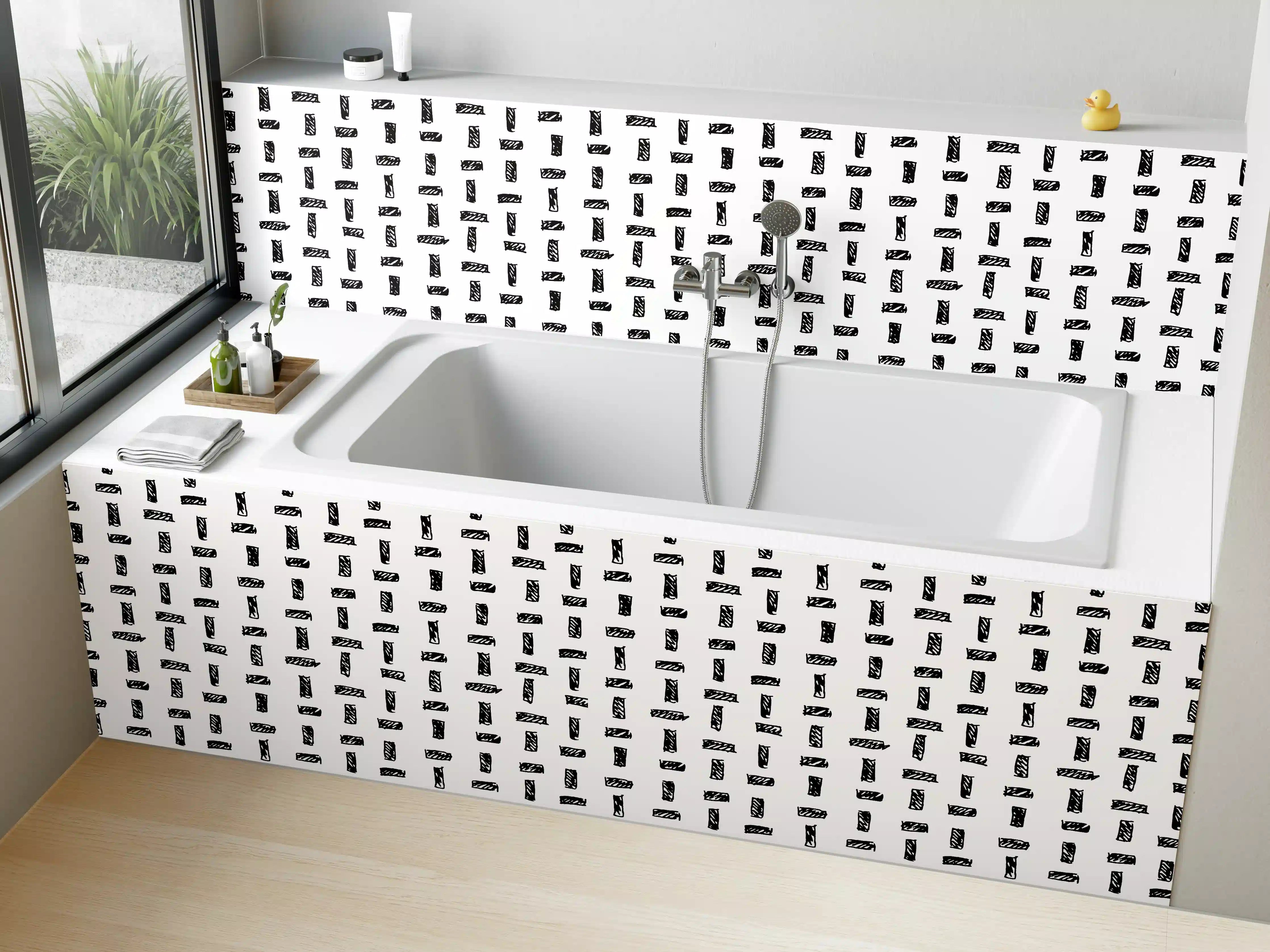 Badewannen-Rückwand - Moderne Abstract Textur mit Grau- und Weißtönen