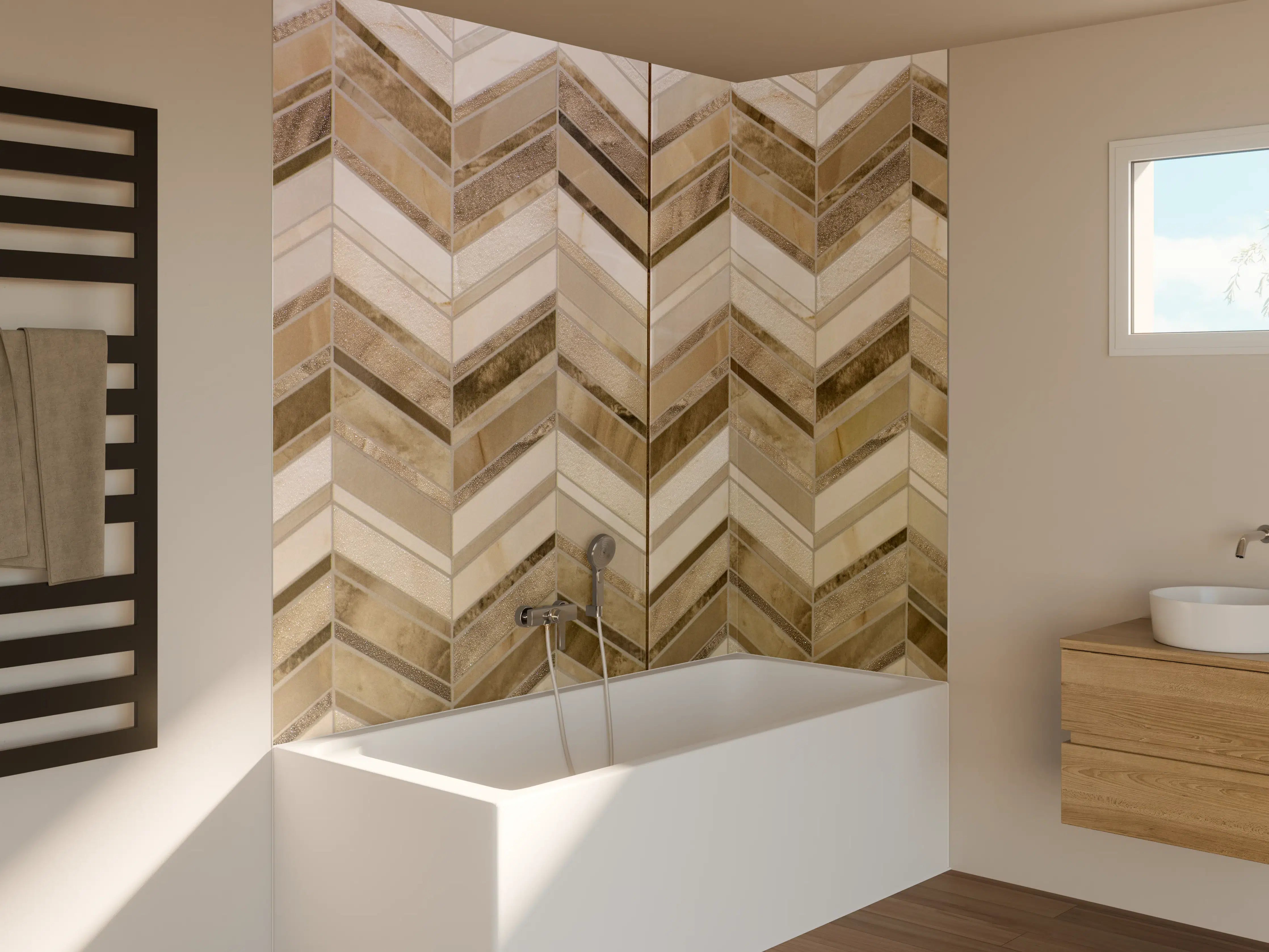 Badewannen-Rückwand - Moderne Beige-Creme Wandfliesen