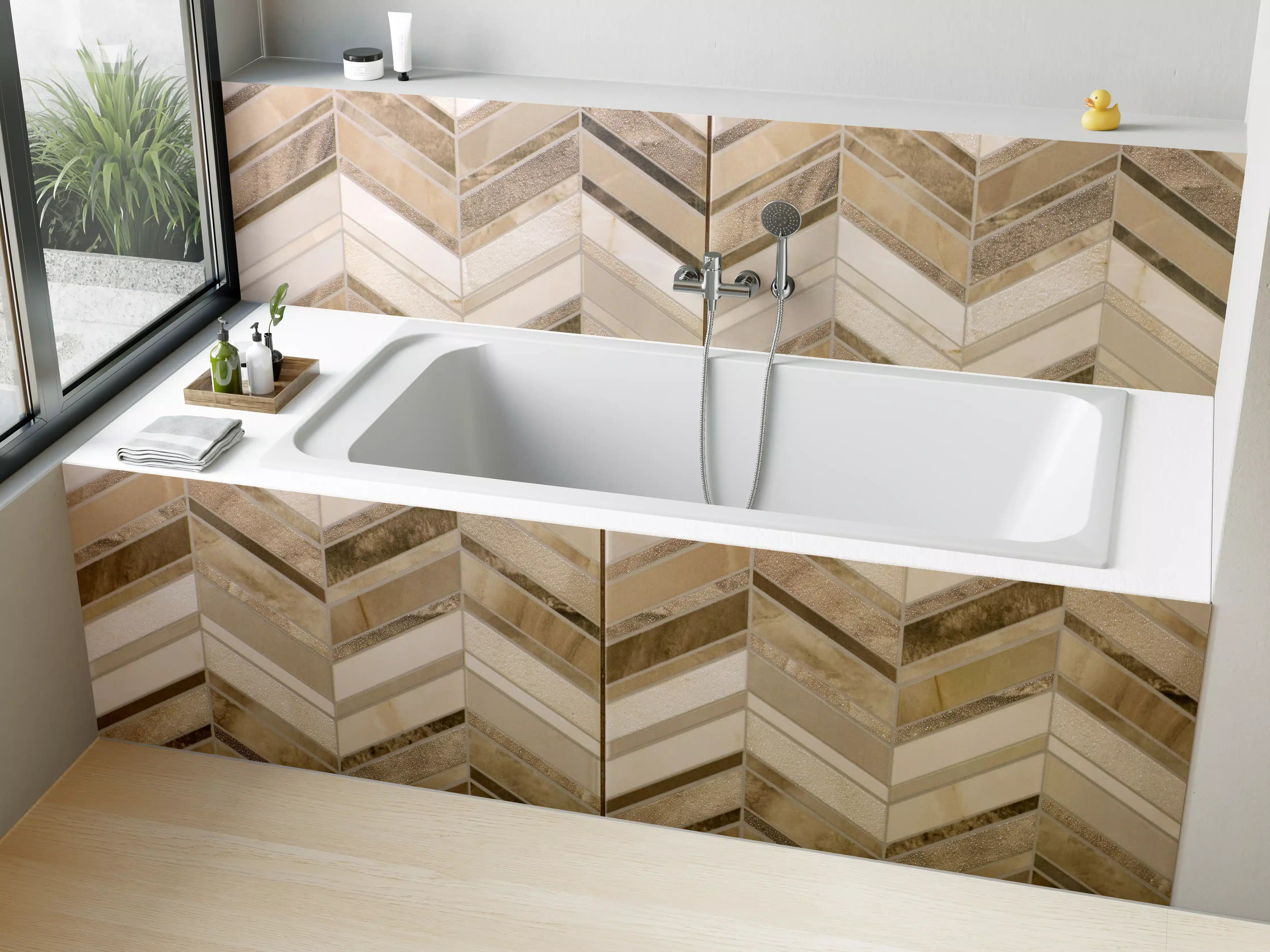 Badewannen-Rückwand - Moderne Beige-Creme Wandfliesen