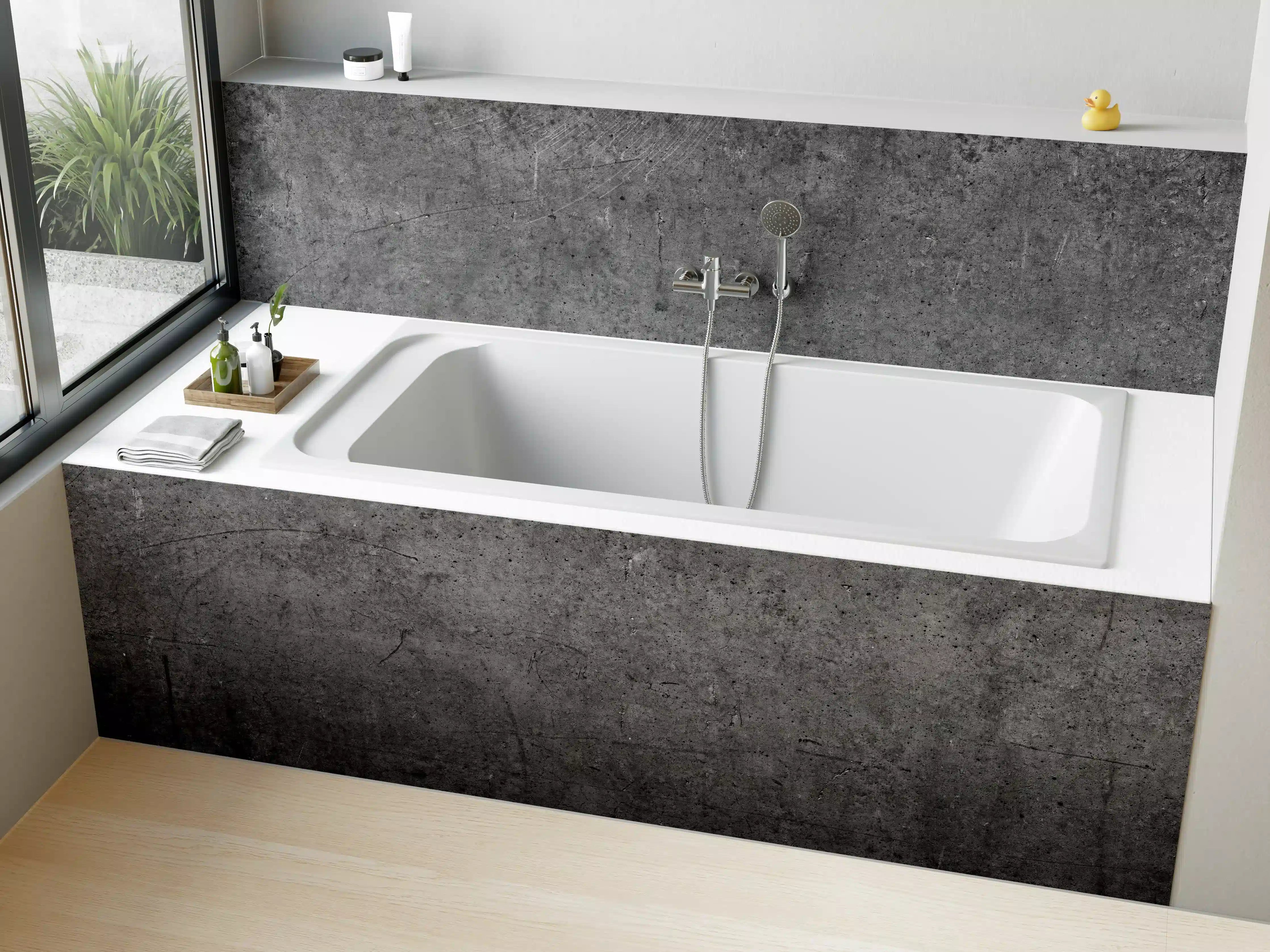 Badewannen-Rückwand - Moderne Grau-Schwarze Betonoptik