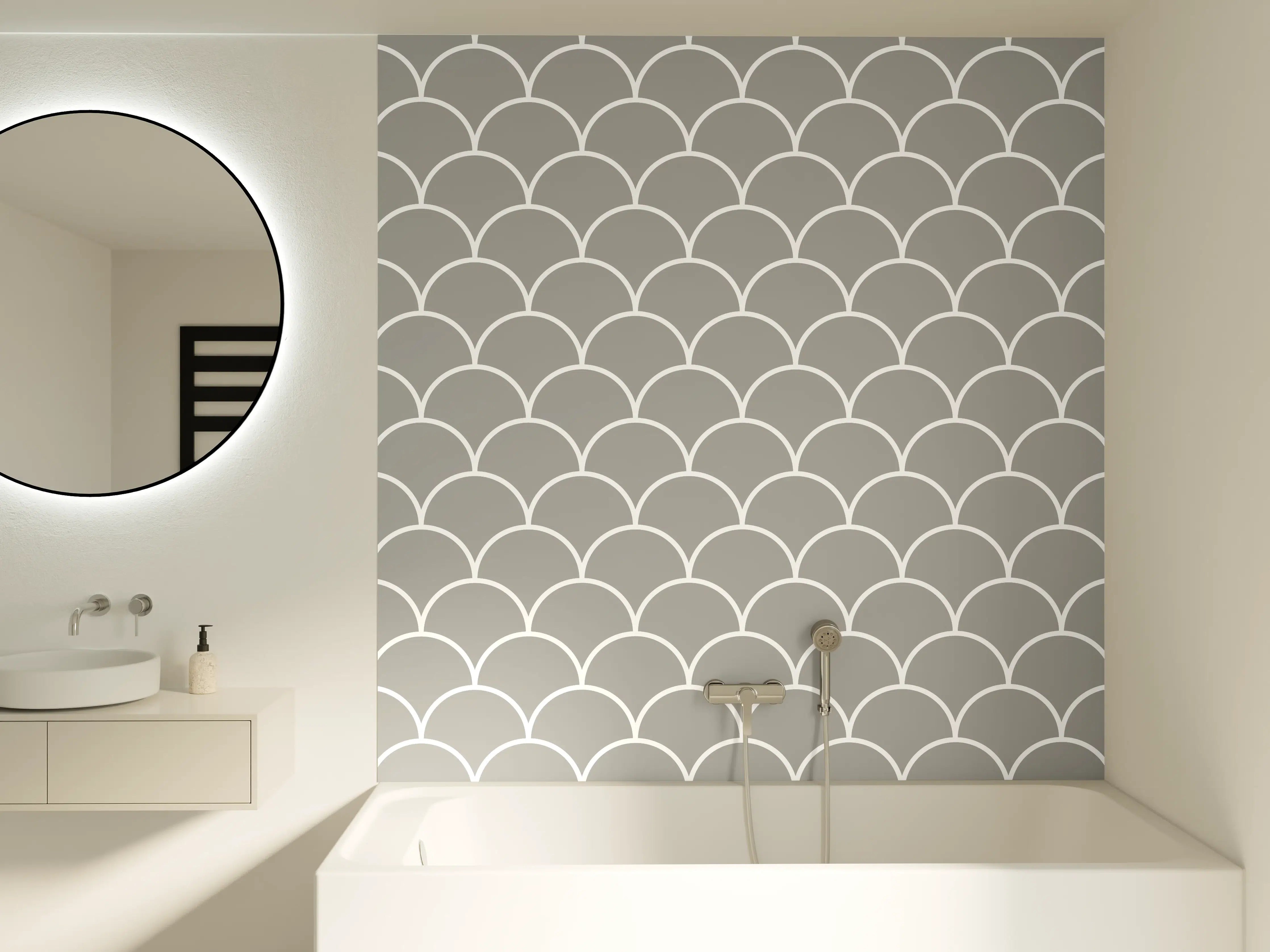 Badewannen-Rückwand - Moderne Grau-Waschmasse mit Muster