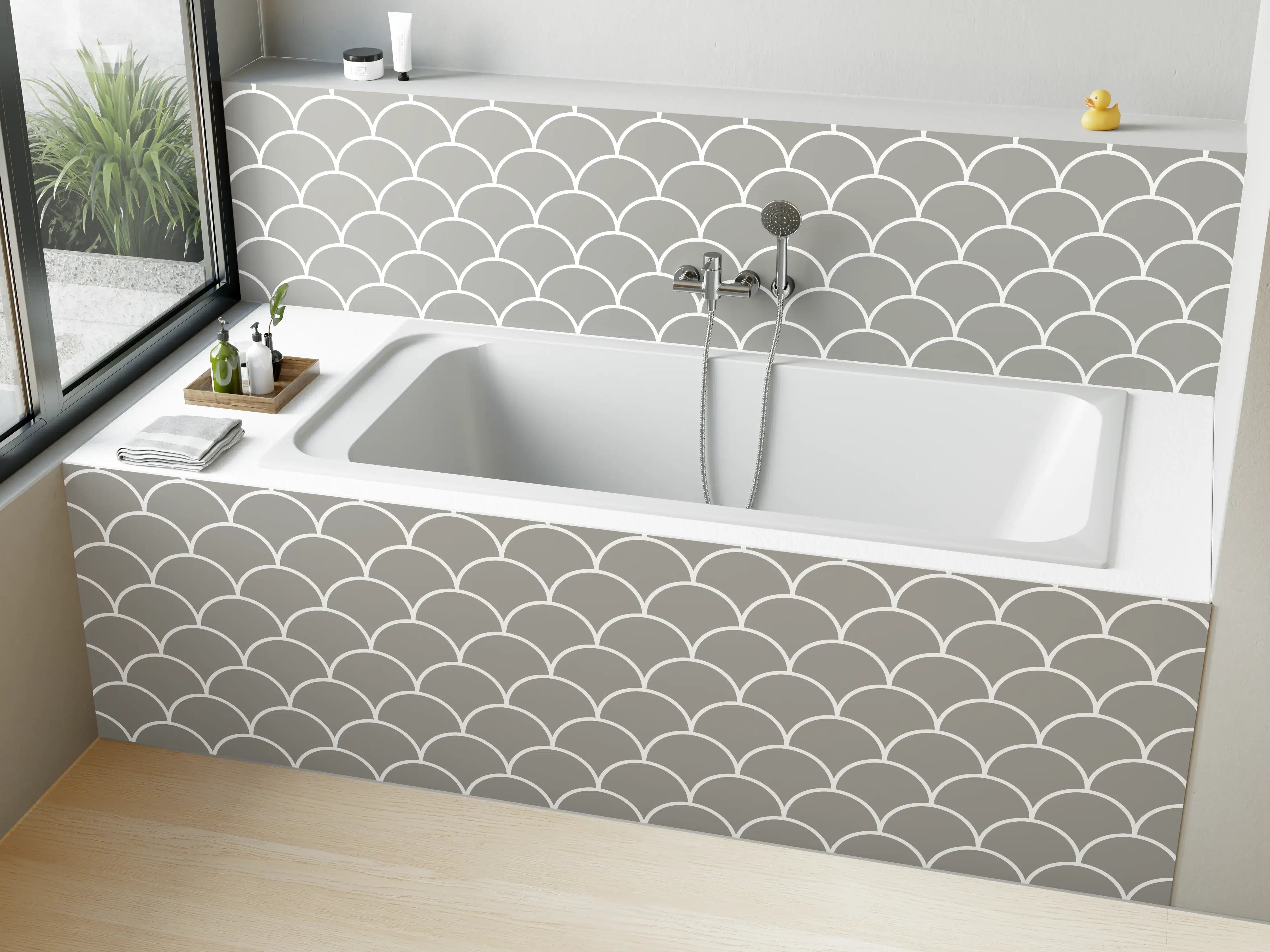 Badewannen-Rückwand - Moderne Grau-Waschmasse mit Muster