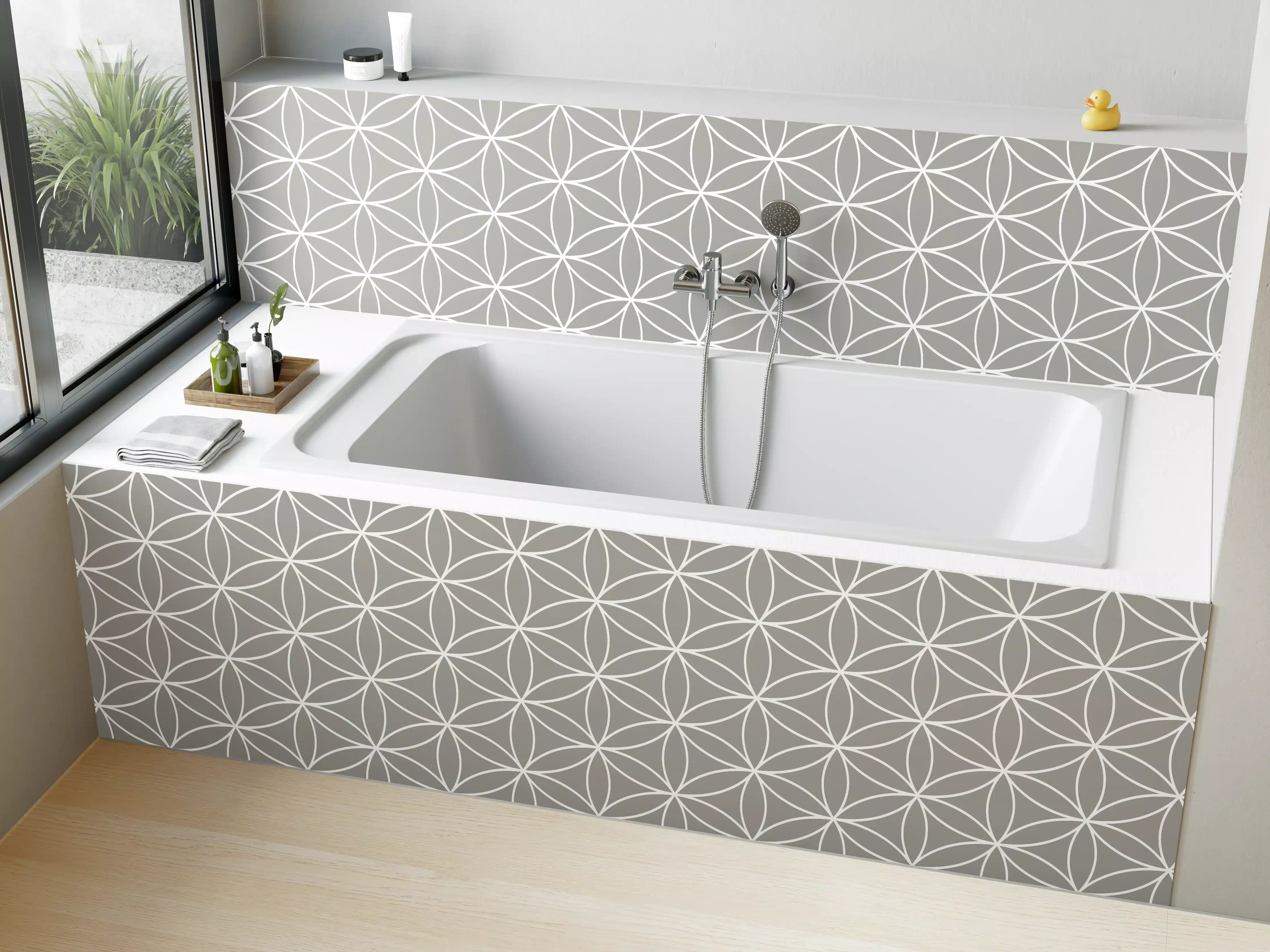 Badewannen-Rückwand - Moderne Grau-Weiße geometrische Musterwand