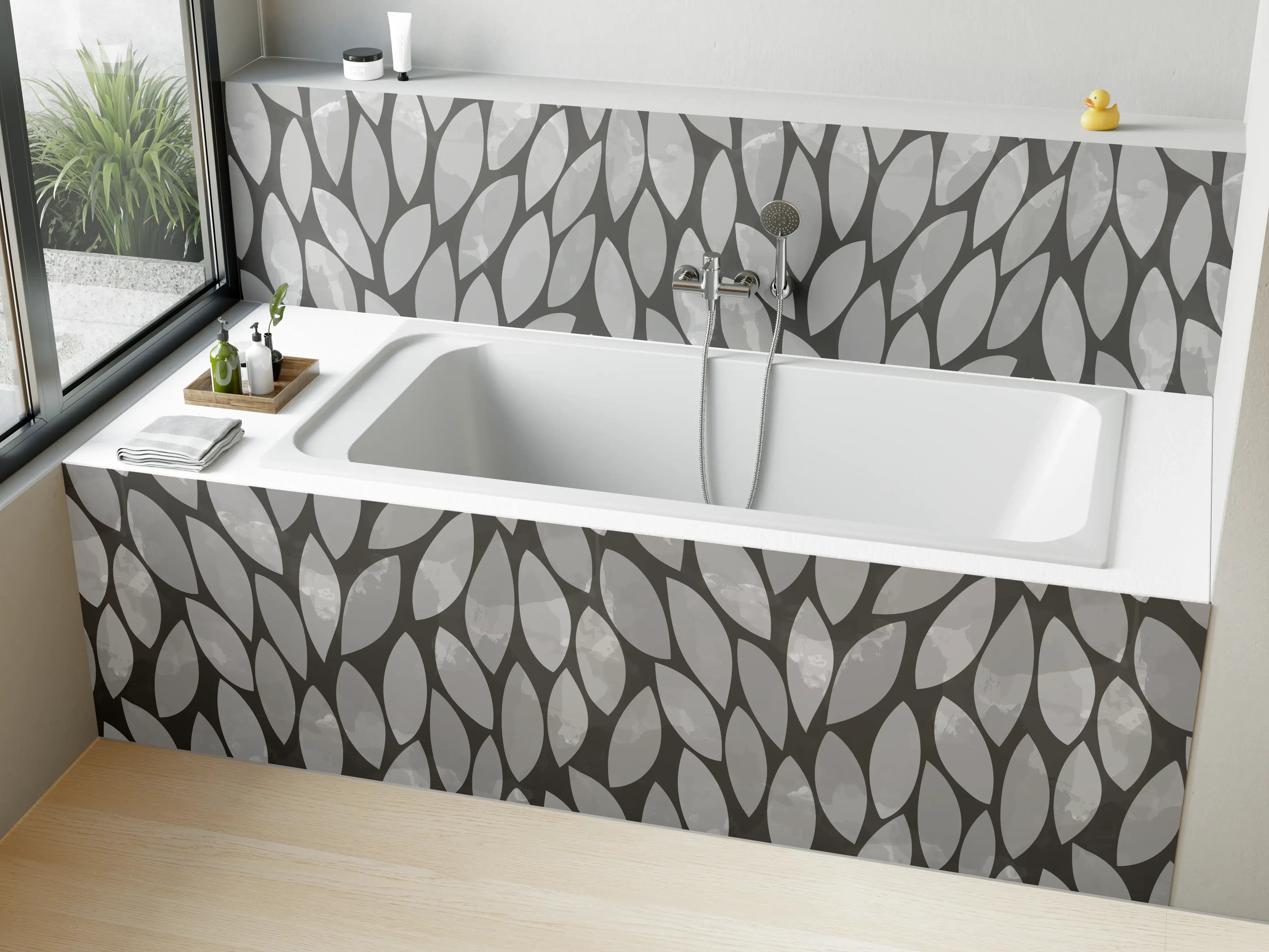 Badewannen-Rückwand - Moderne Graue Blätter-Textur