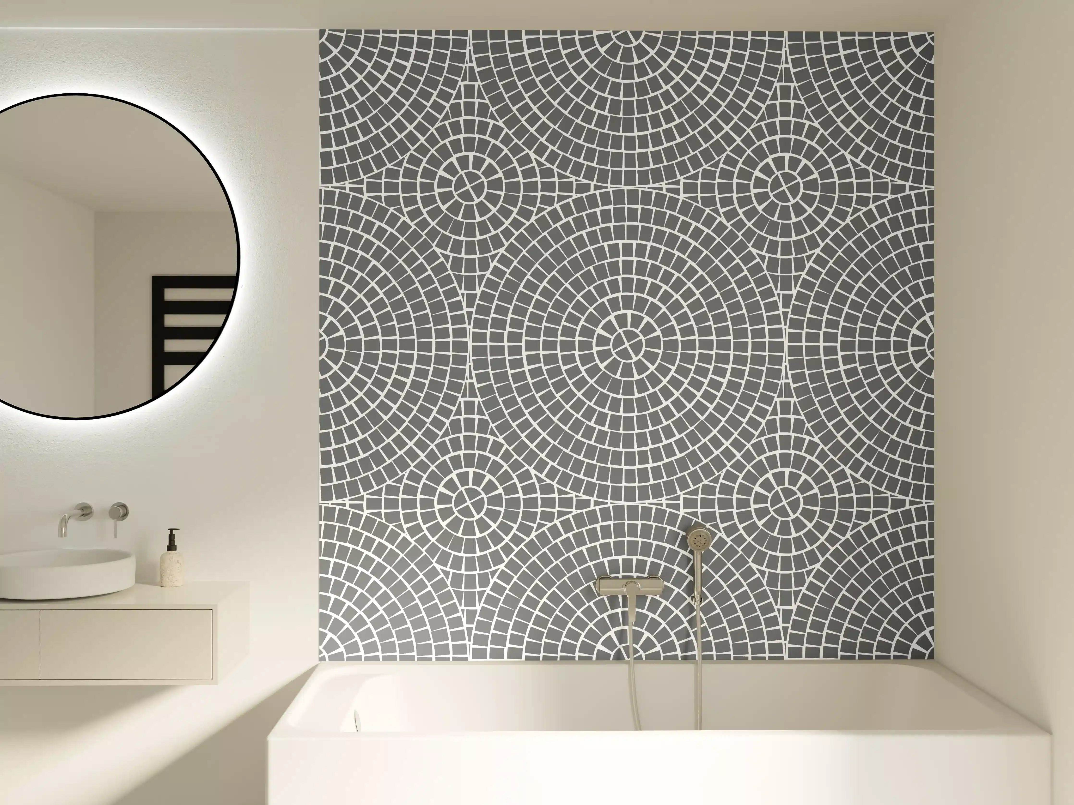 Badewannen-Rückwand - Moderne Graue Kreis-Musterwand
