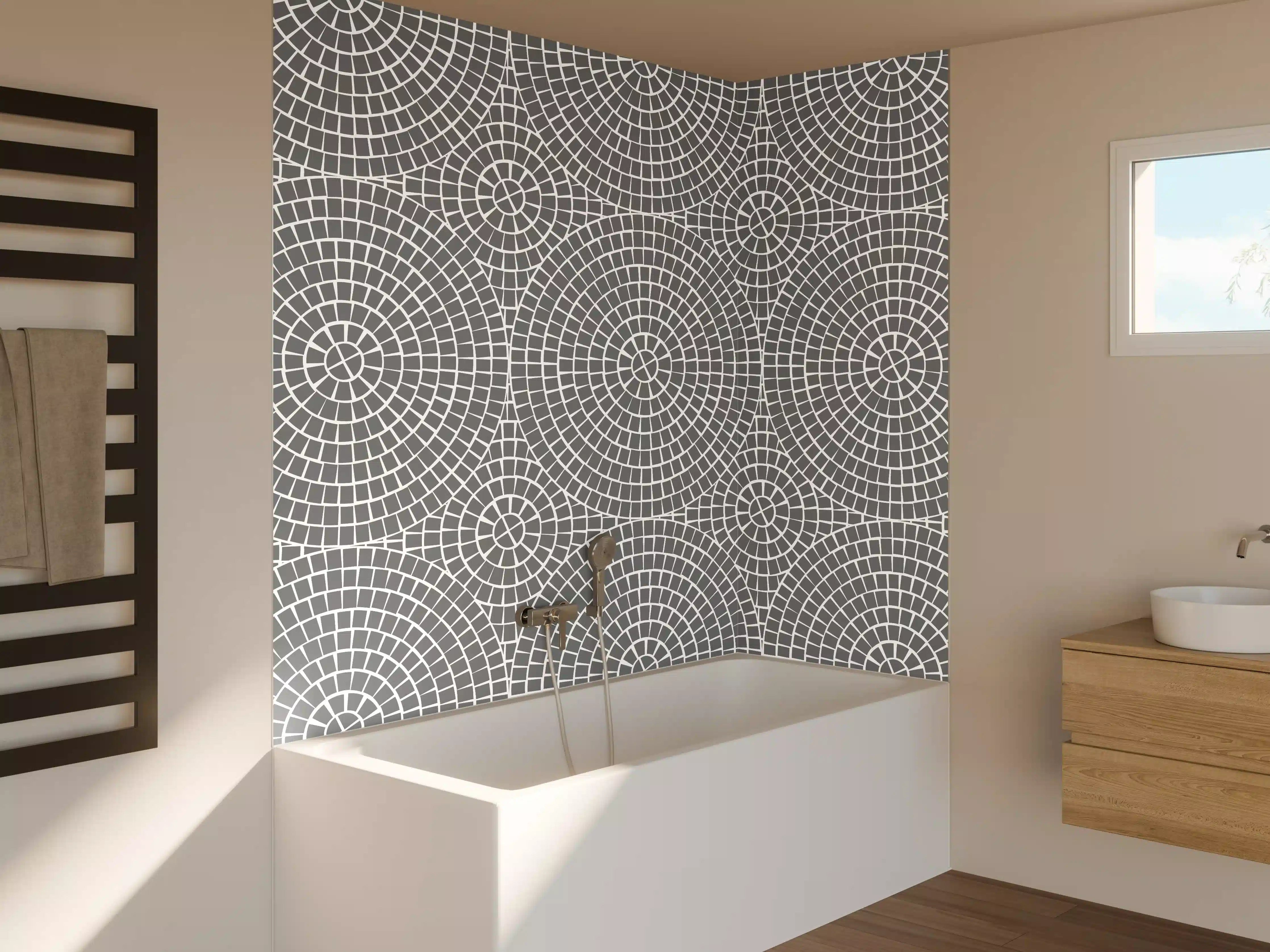 Badewannen-Rückwand - Moderne Graue Kreis-Musterwand