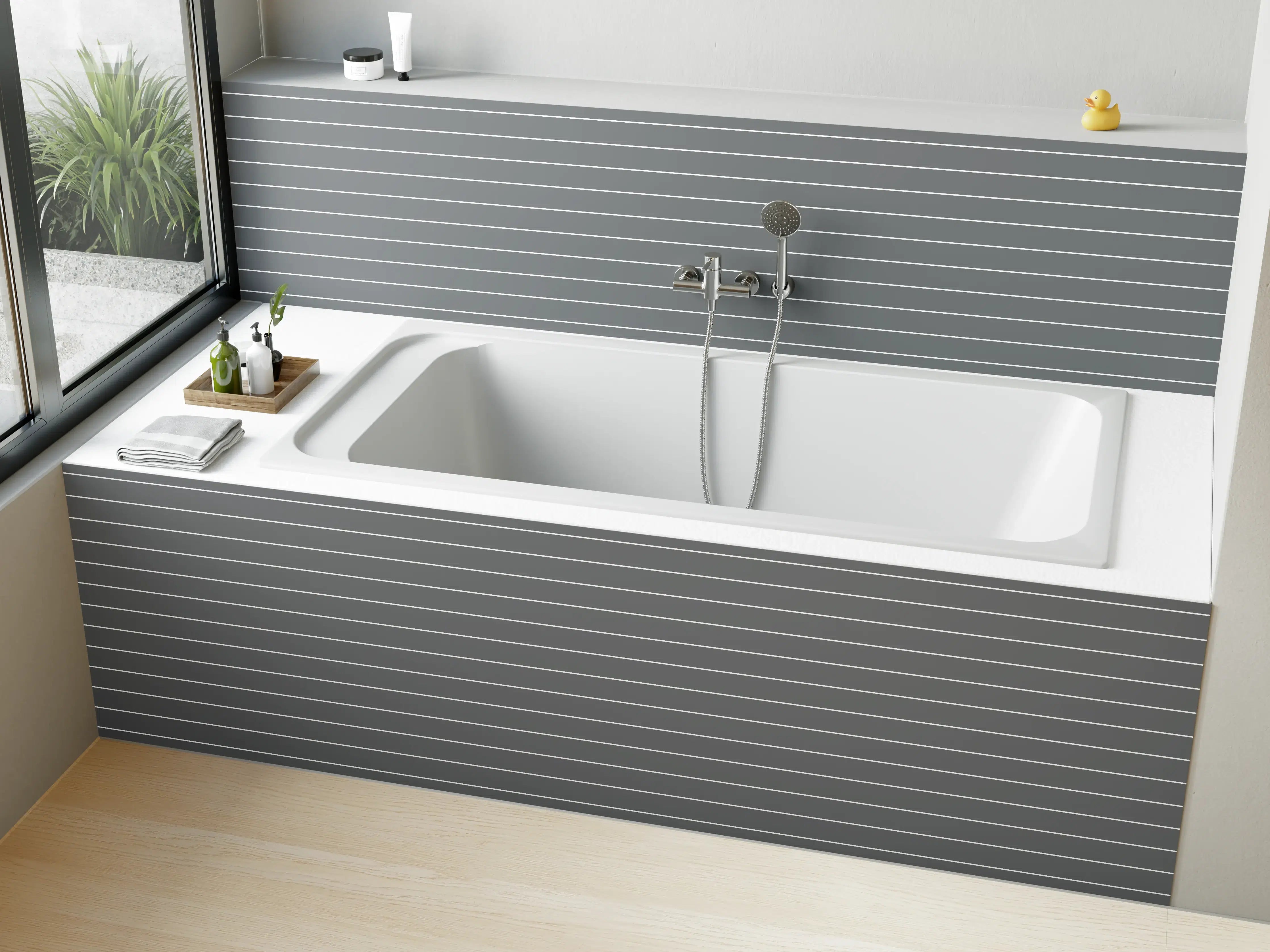 Badewannen-Rückwand - Moderne Graue Linienbodenstruktur
