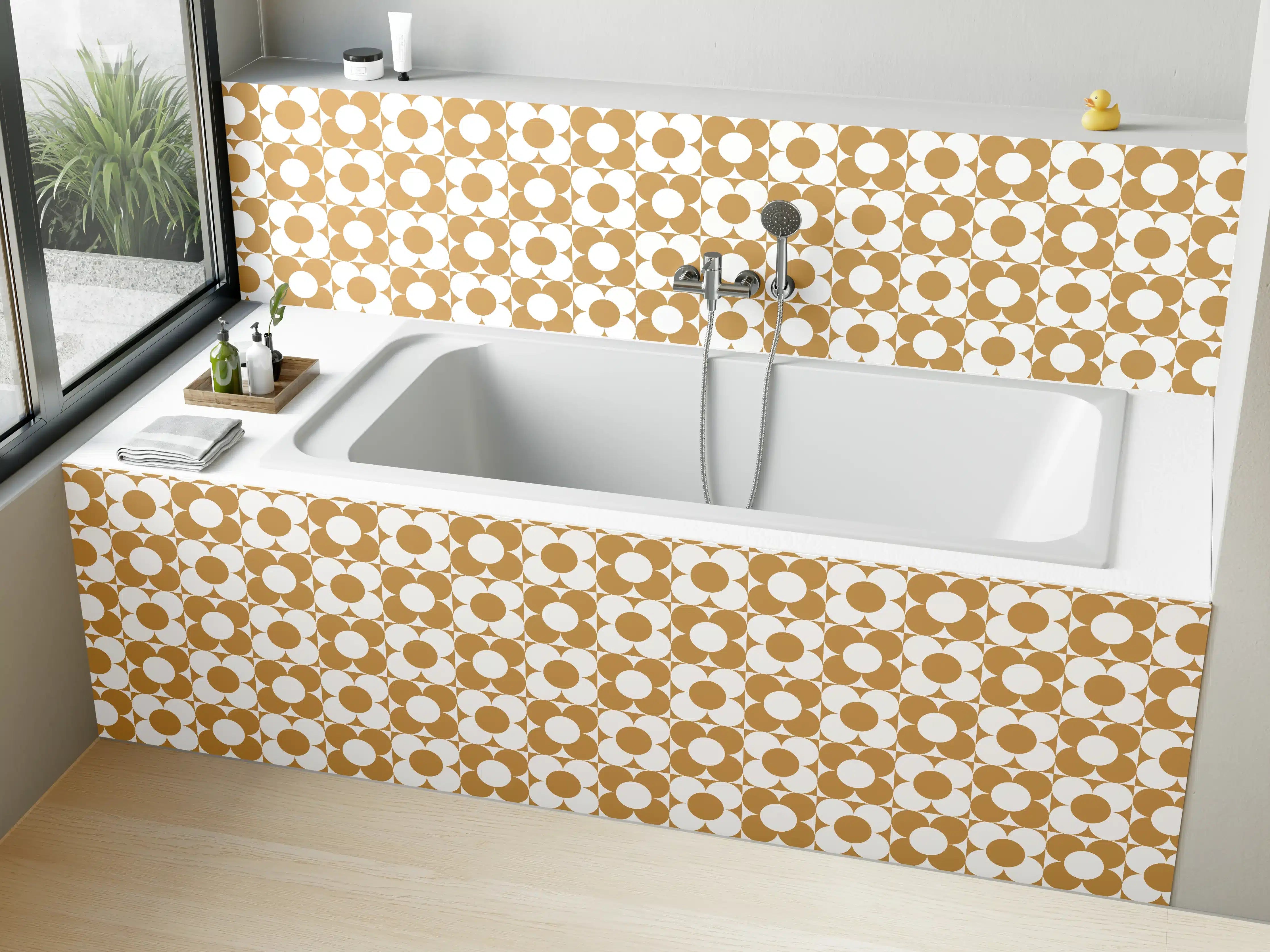 Badewannen-Rückwand - Moderne Kachelmuster in Beige-Art