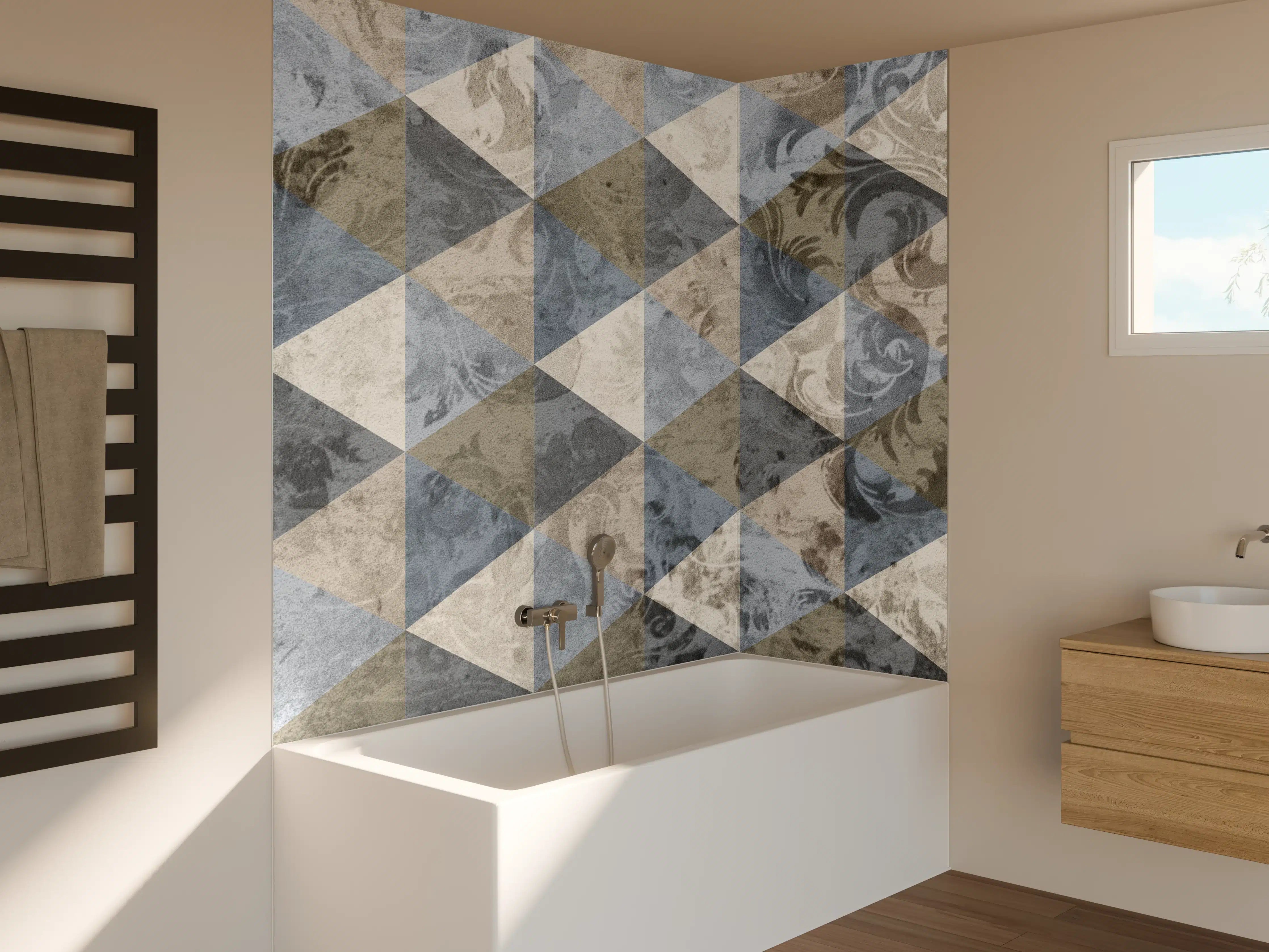 Badewannen-Rückwand - Moderne Marmor-Textur in Grau und Beige