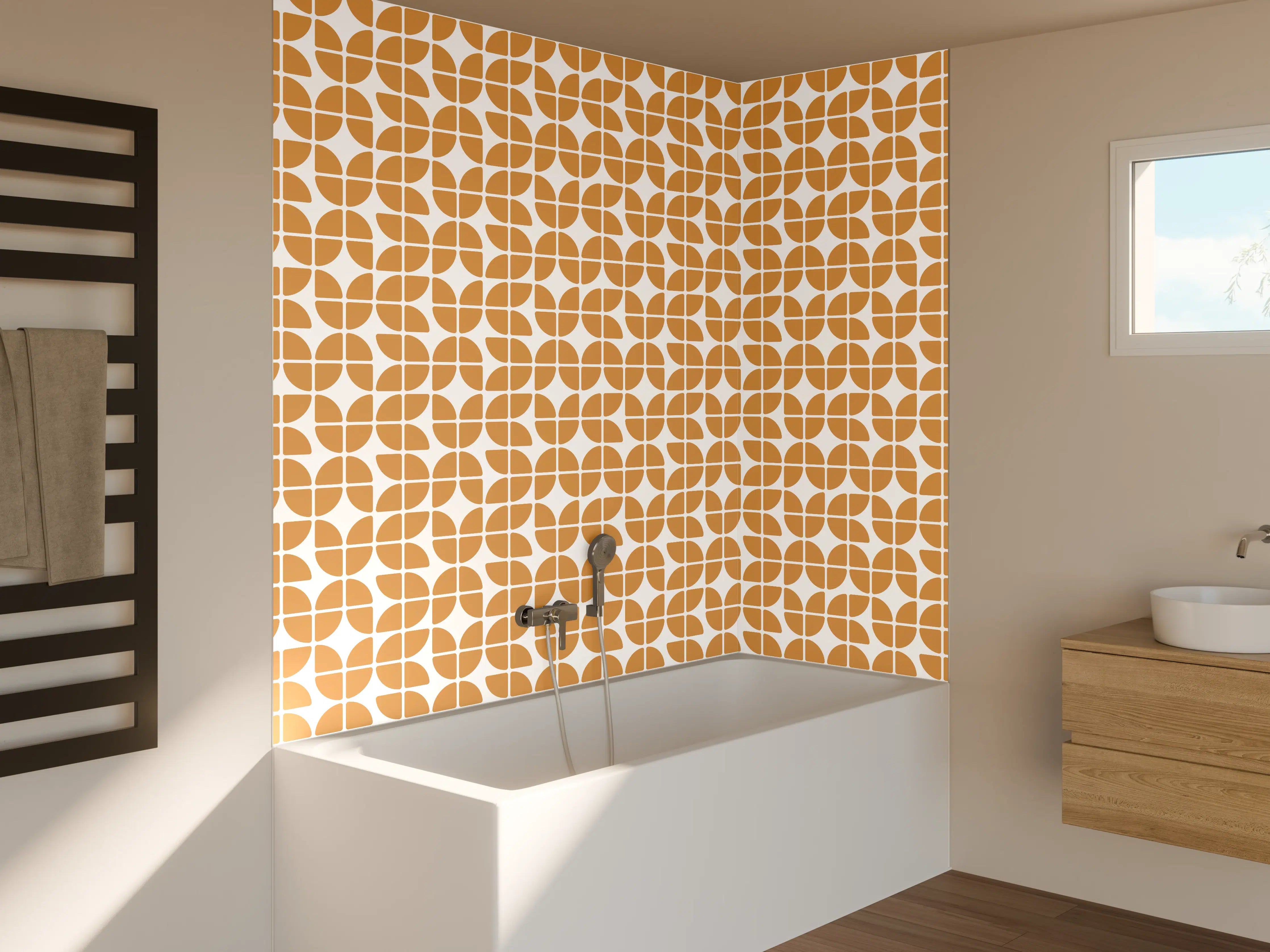 Badewannen-Rückwand - Moderne Mosaik-Fliesen in warmem Braunbeige