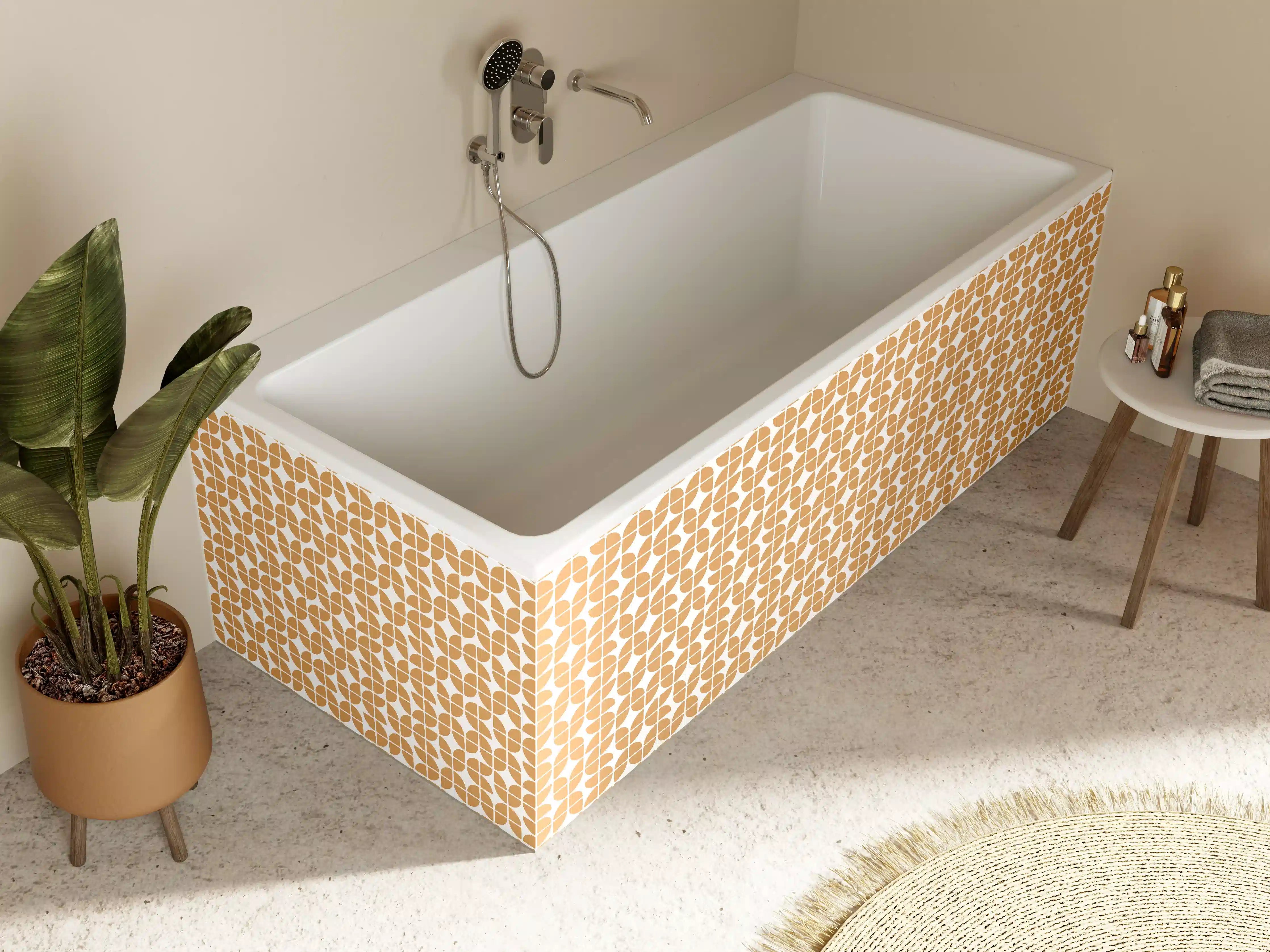 Badewannen-Rückwand - Moderne Mosaik-Fliesen in warmem Braunbeige