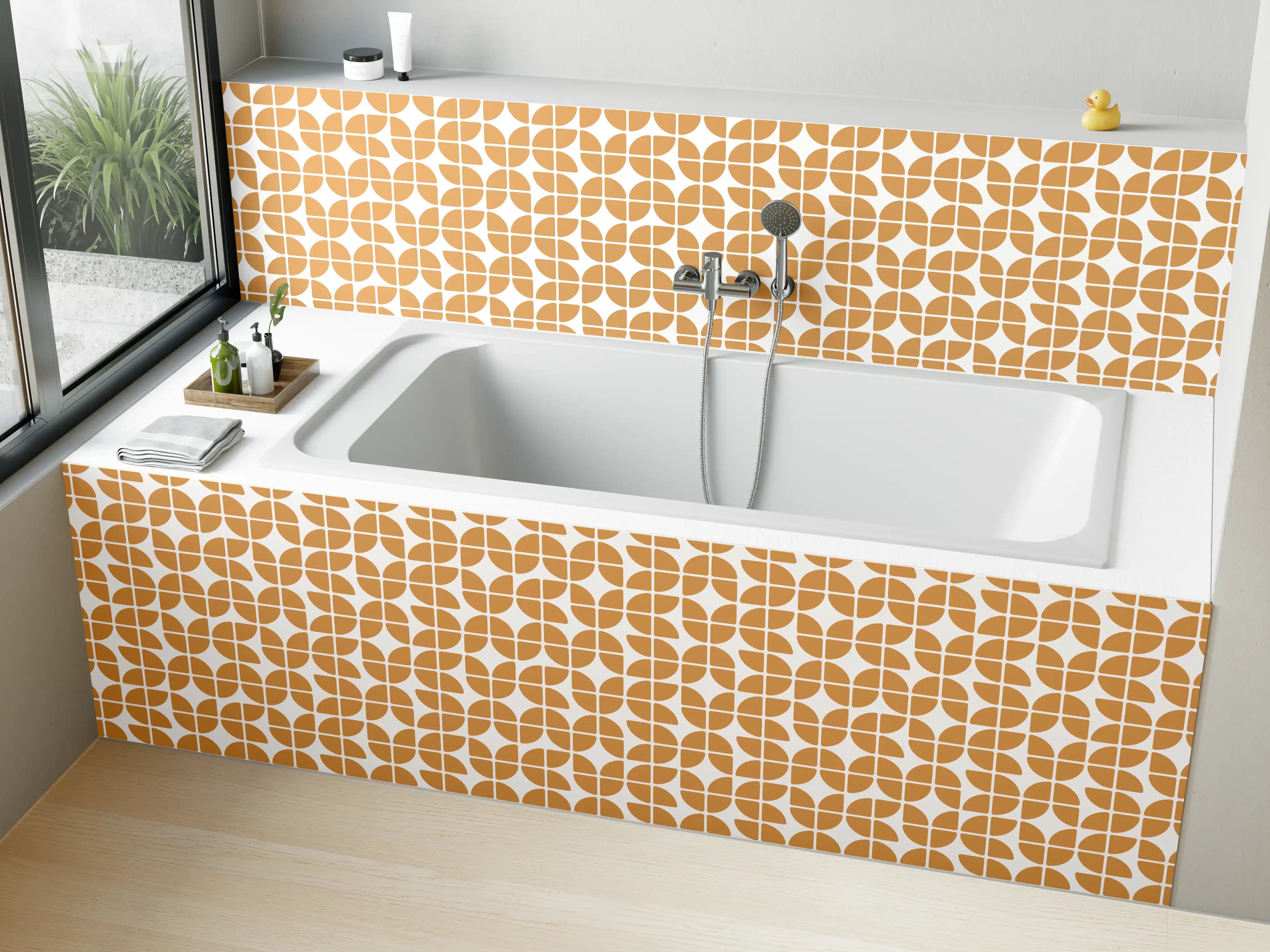 Badewannen-Rückwand - Moderne Mosaik-Fliesen in warmem Braunbeige