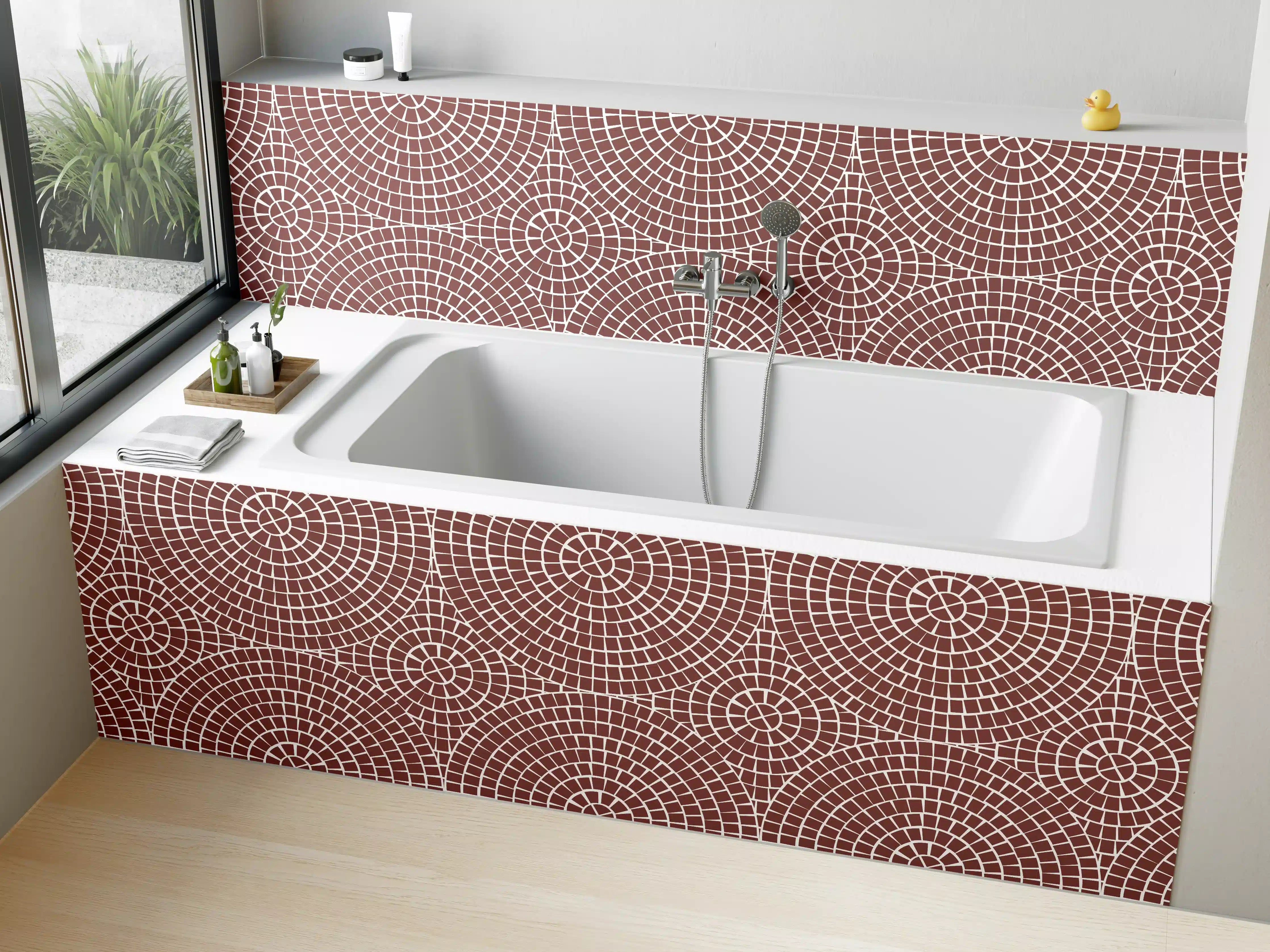 Badewannen-Rückwand - Moderne Mosaik-Muster in Braunrosa