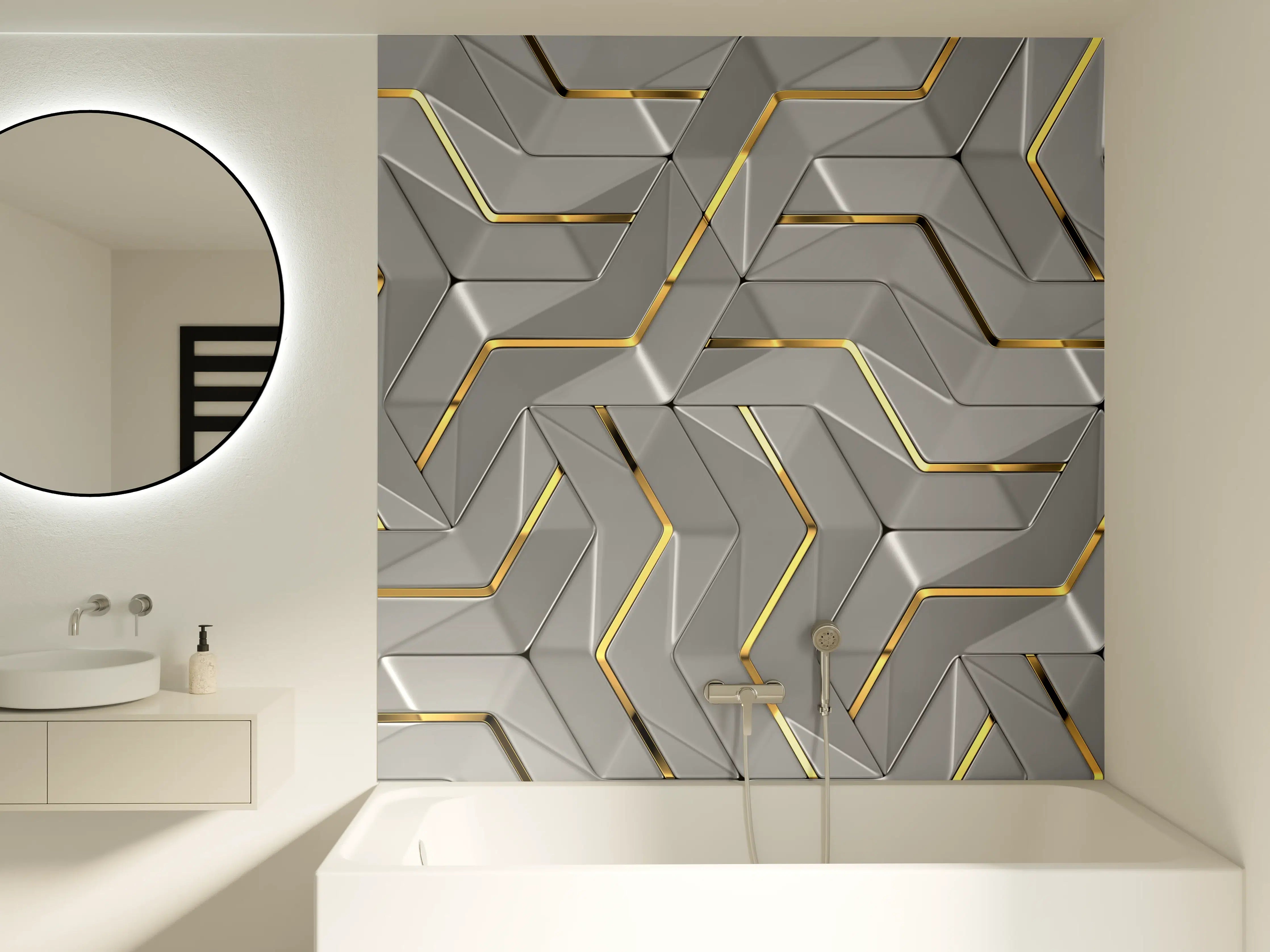 Badewannen-Rückwand - Moderne Wandtextur - Gold Akzente
