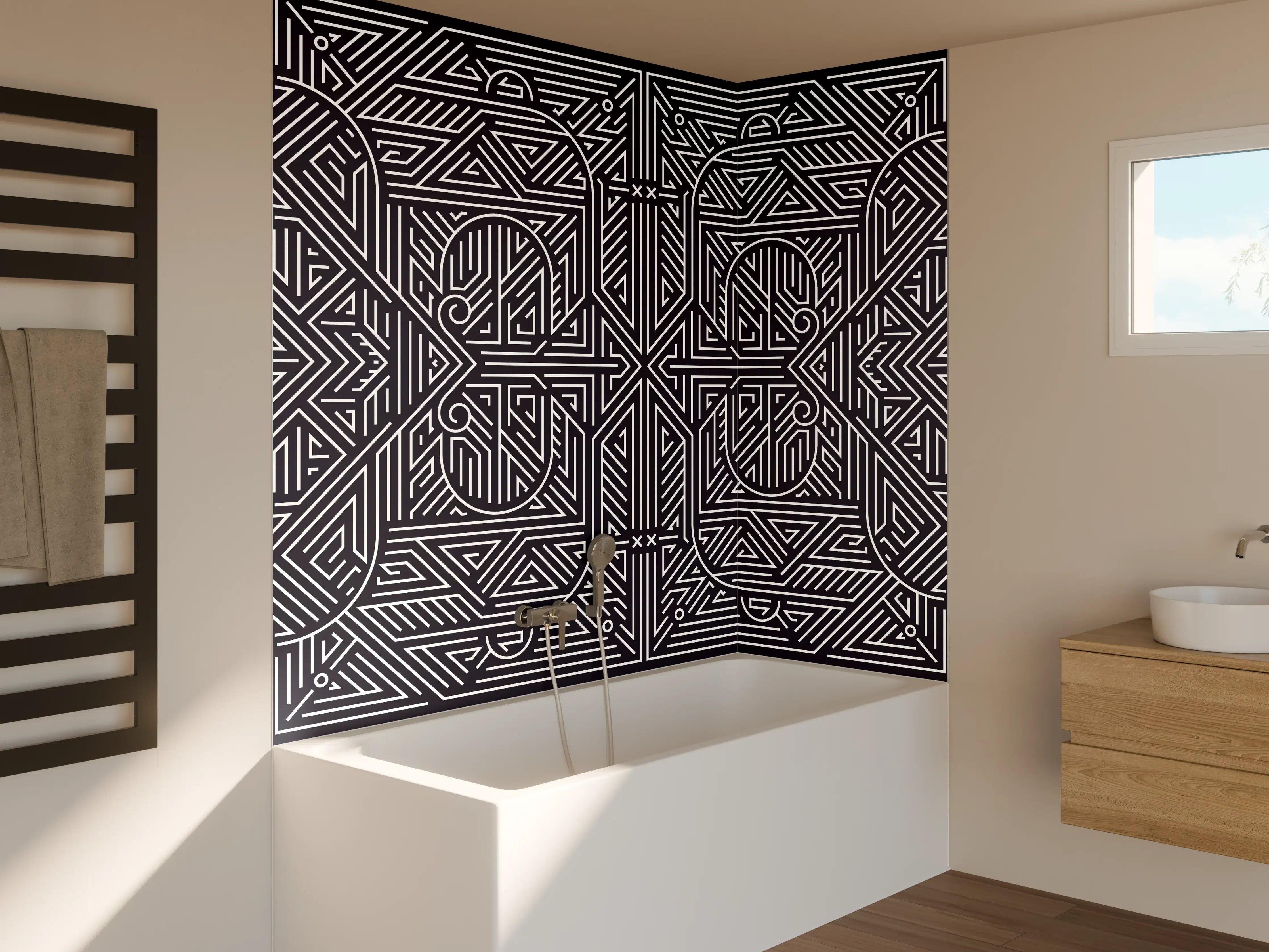 Badewannen-Rückwand - Moderne abstrakte Geometrie in dunklen Tönen