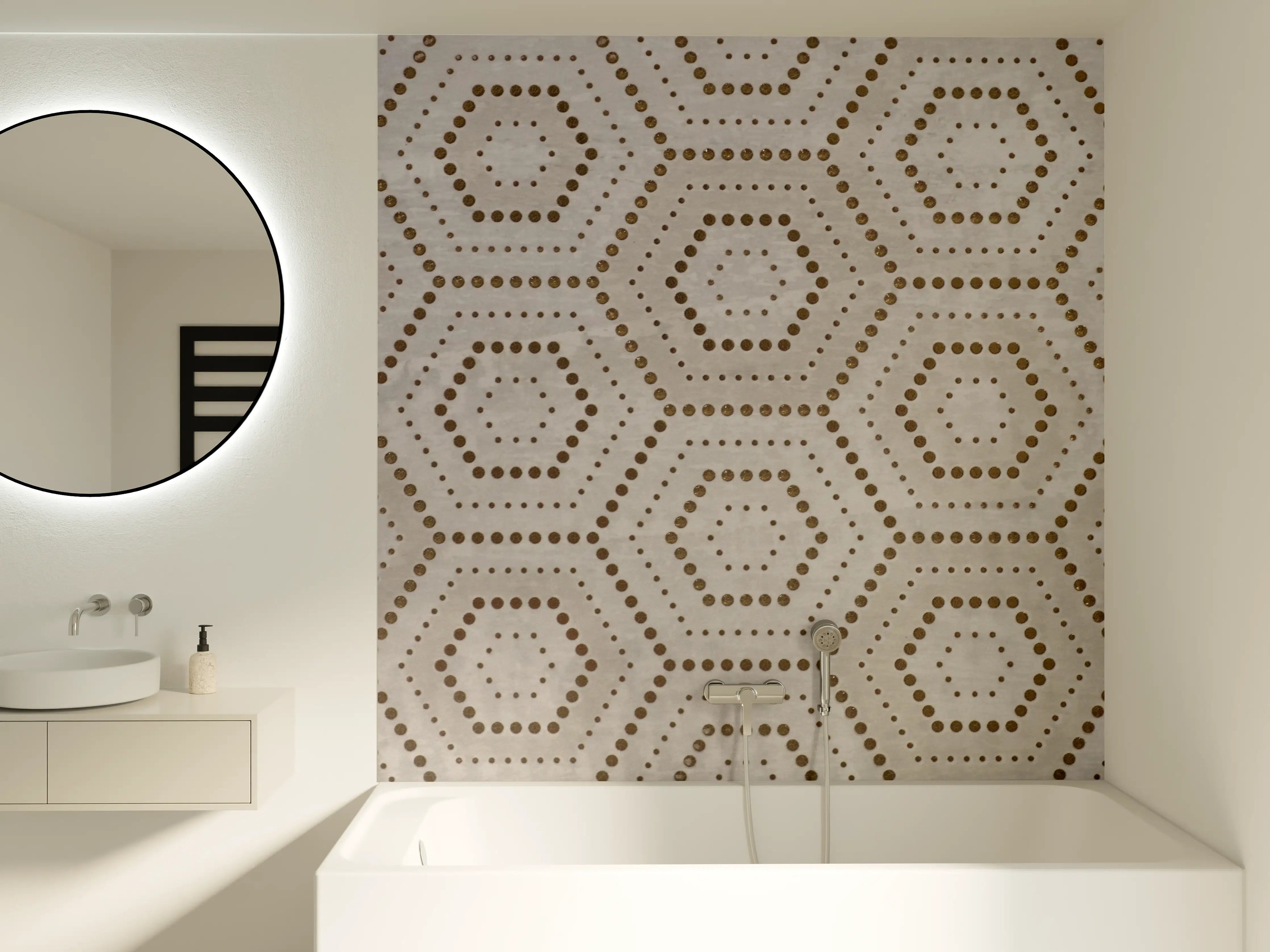 Badewannen-Rückwand - Moderne beige Struktur mit geometrischen Mustern