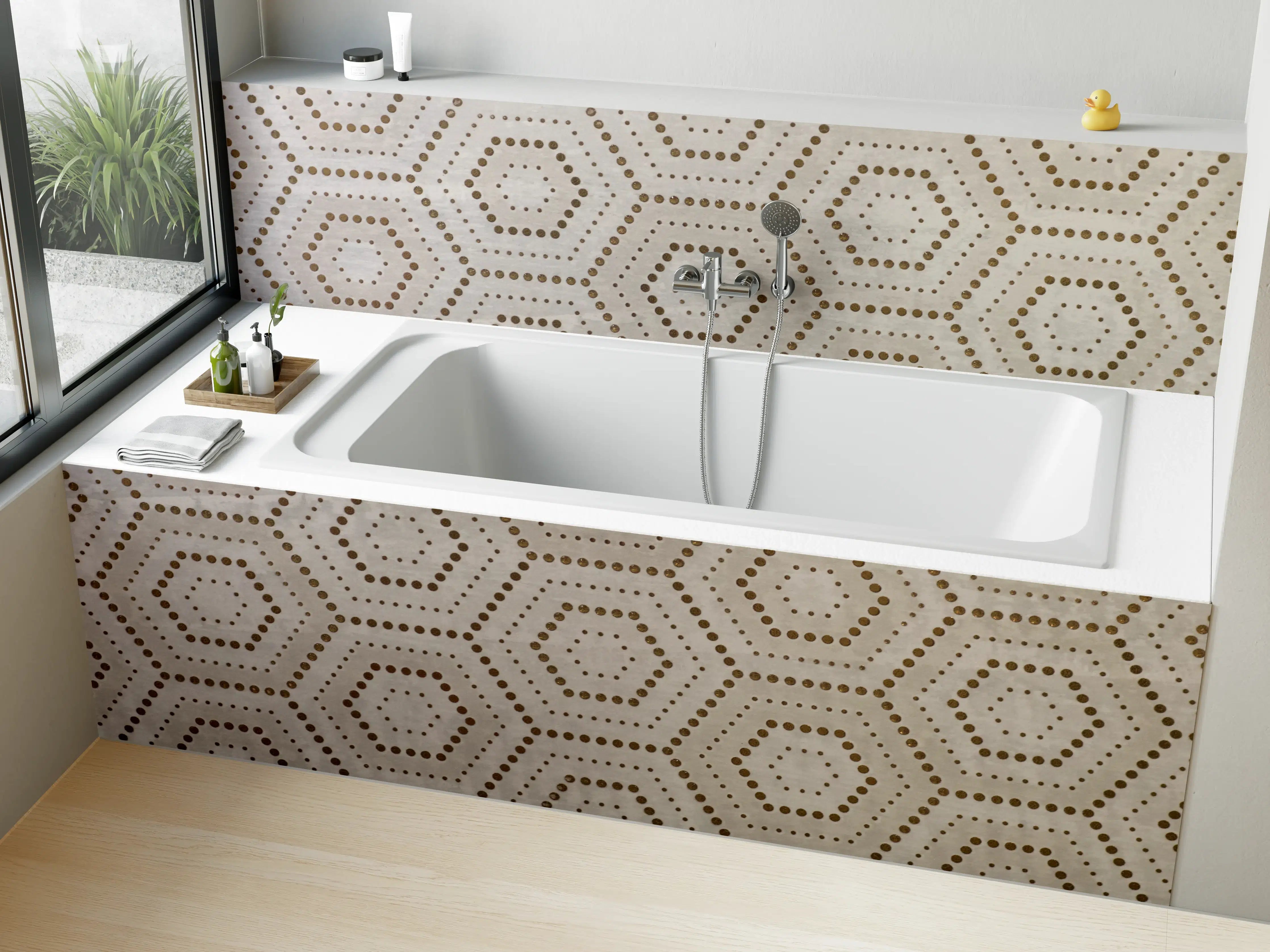 Badewannen-Rückwand - Moderne beige Struktur mit geometrischen Mustern
