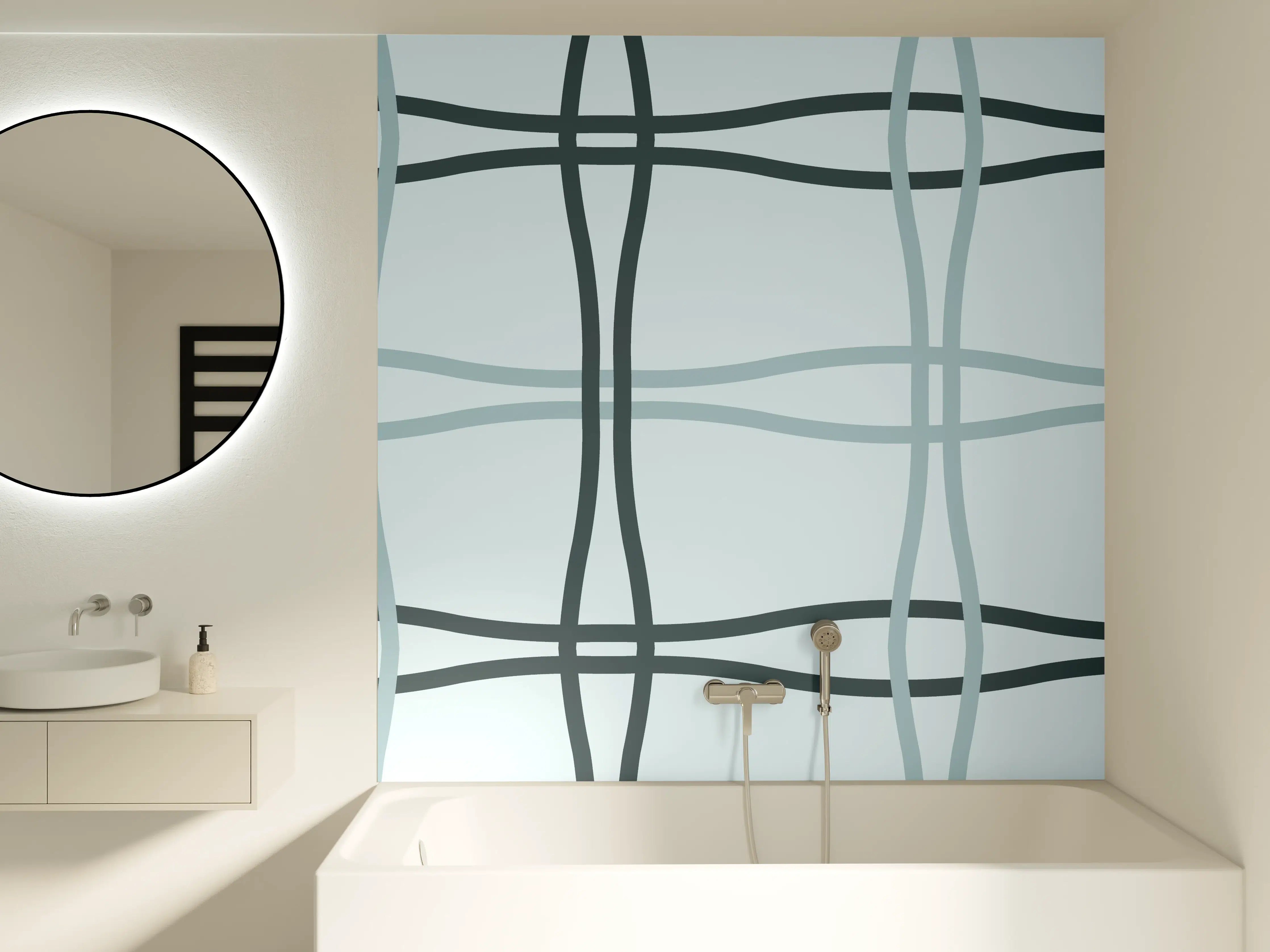 Badewannen-Rückwand - Moderne blaue Linienstruktur
