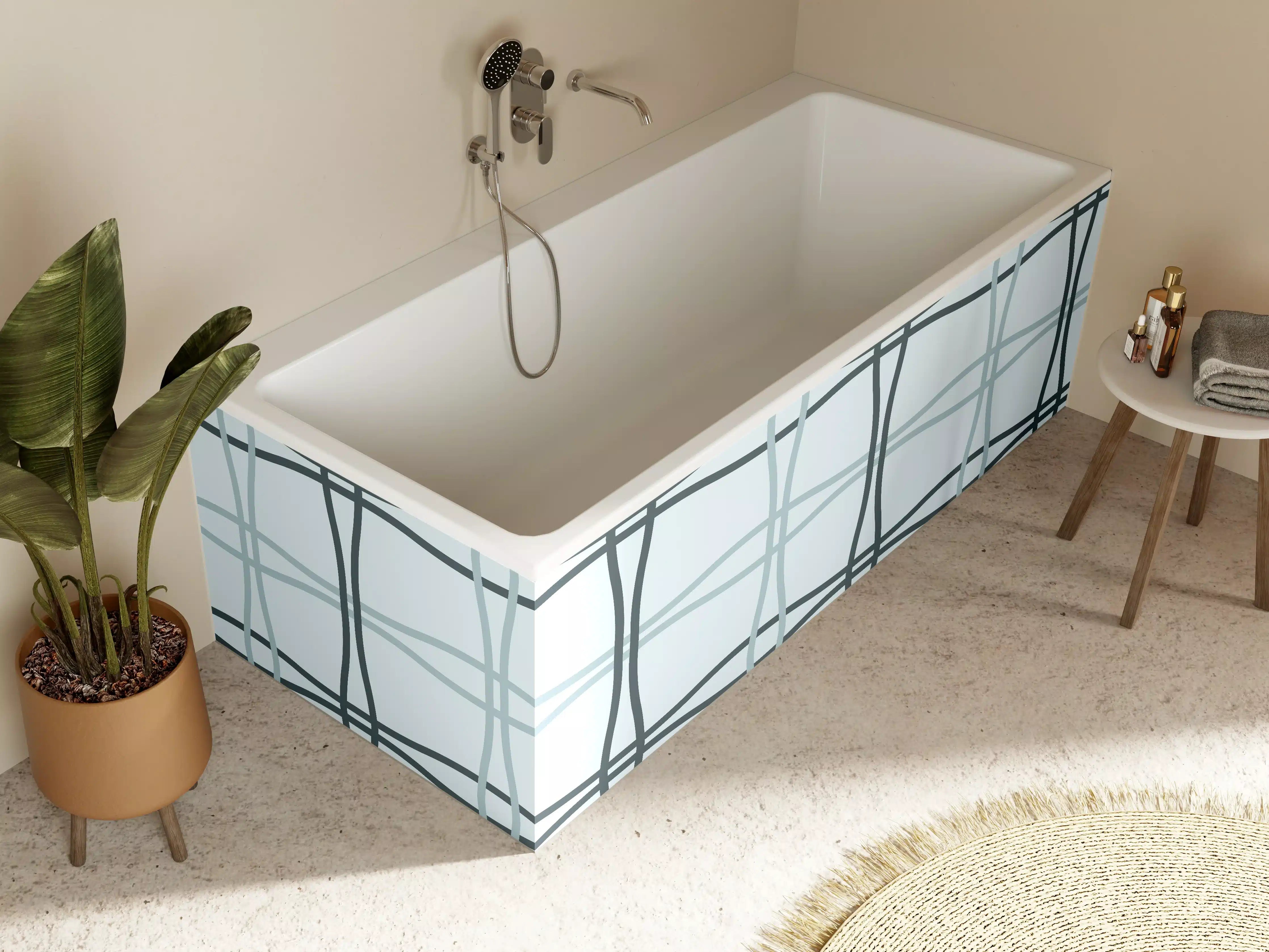 Badewannen-Rückwand - Moderne blaue Linienstruktur