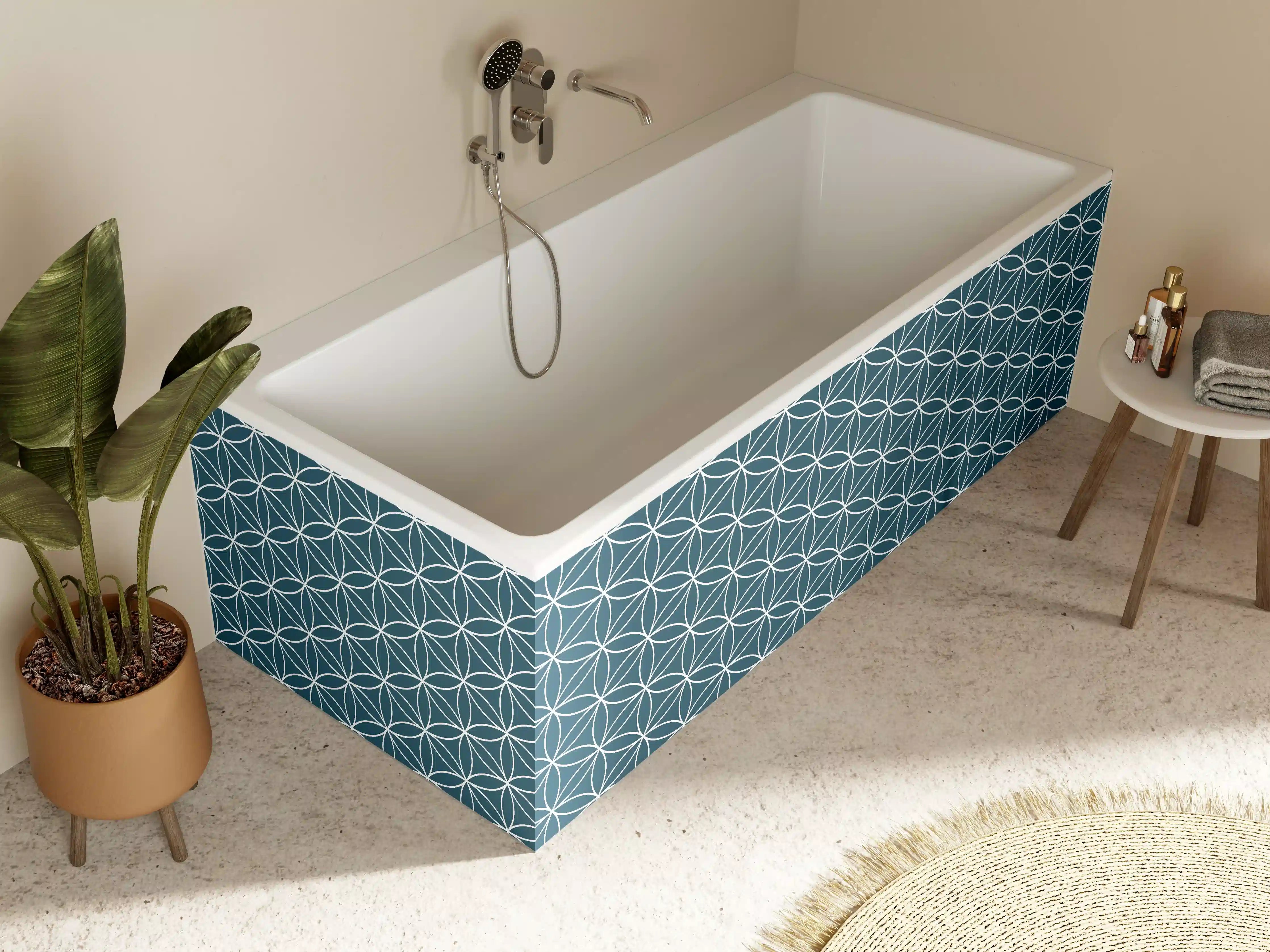 Badewannen-Rückwand - Moderne blaue geometrische Musterdekoration
