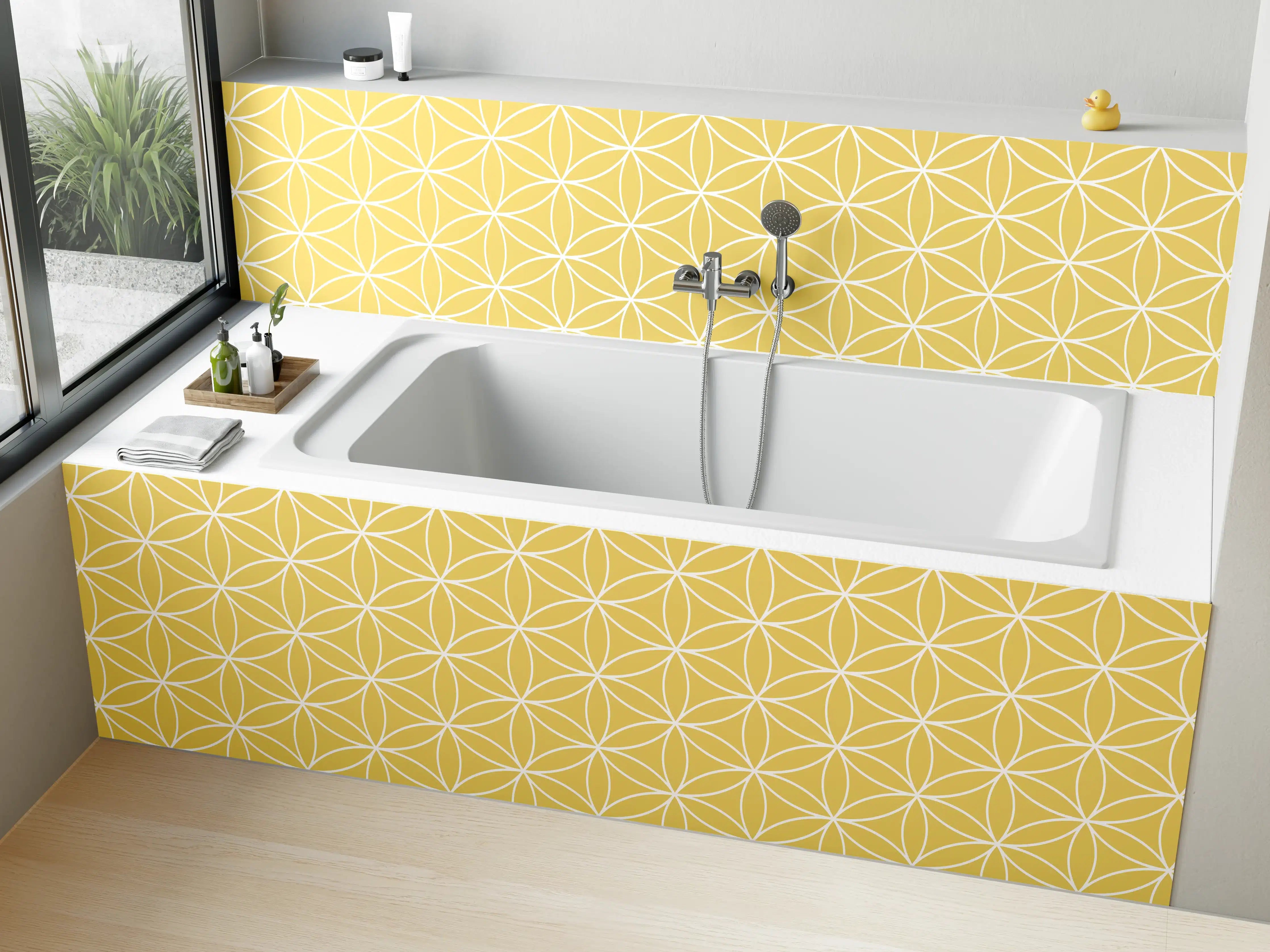 Badewannen-Rückwand - Moderne gelbe Musterwand