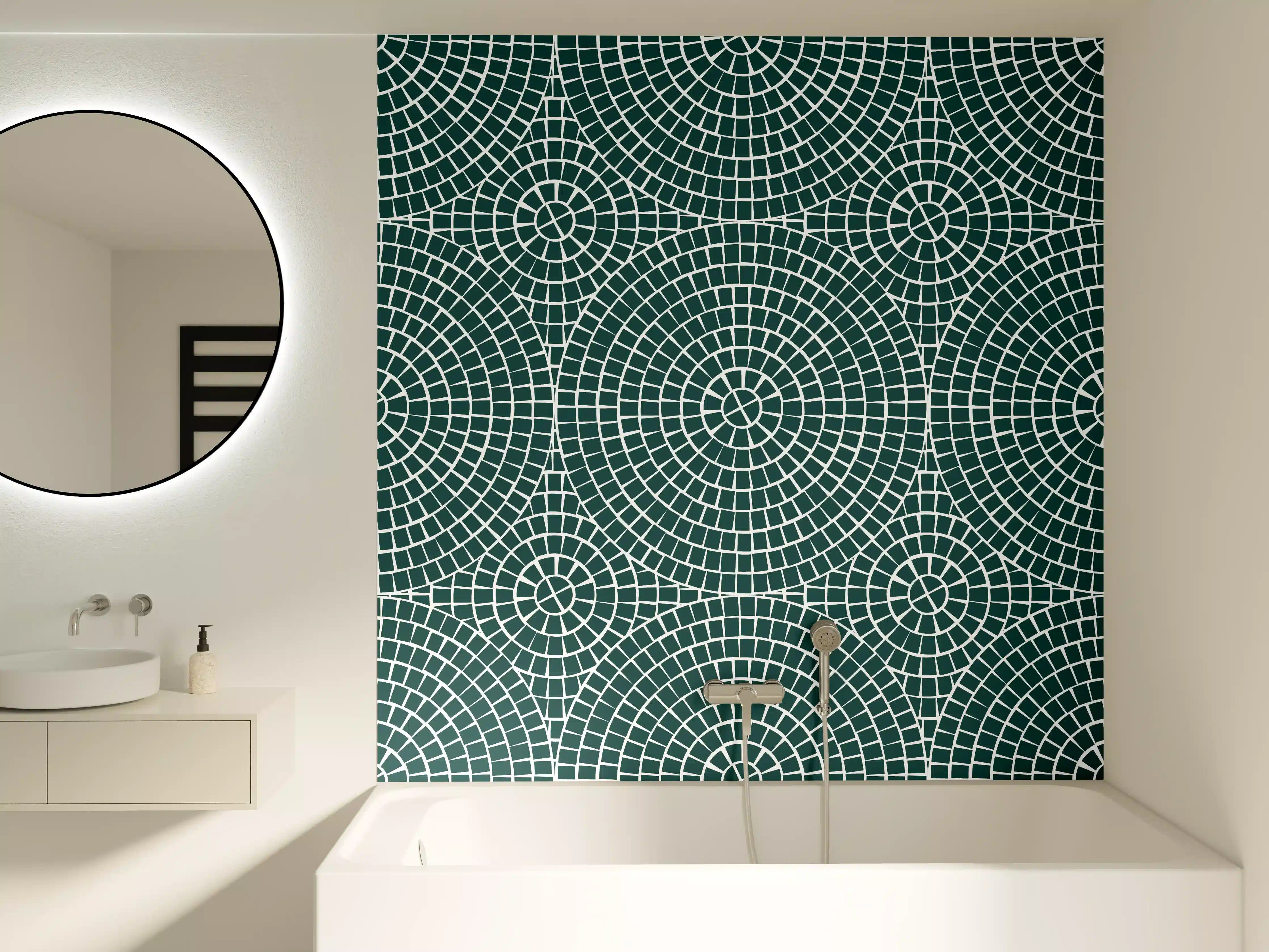 Badewannen-Rückwand - Moderne geometrische Kreismuster in Blau