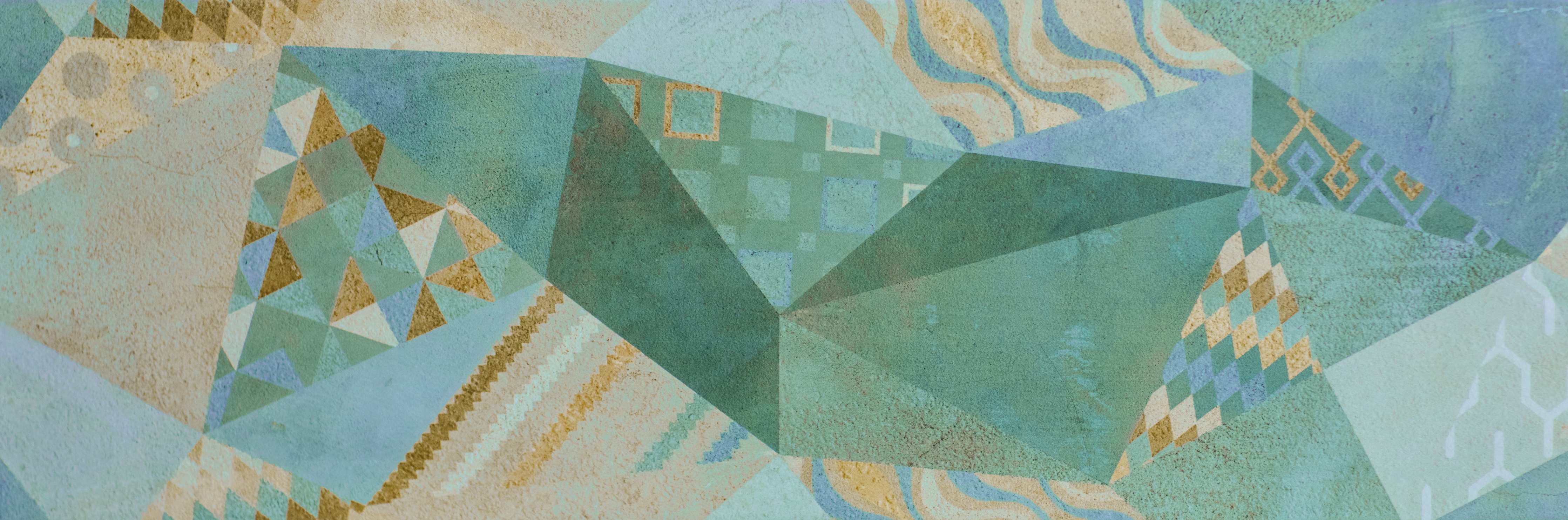 Badewannen-Rückwand-Moderne geometrische Muster in Blau- und Grautönen