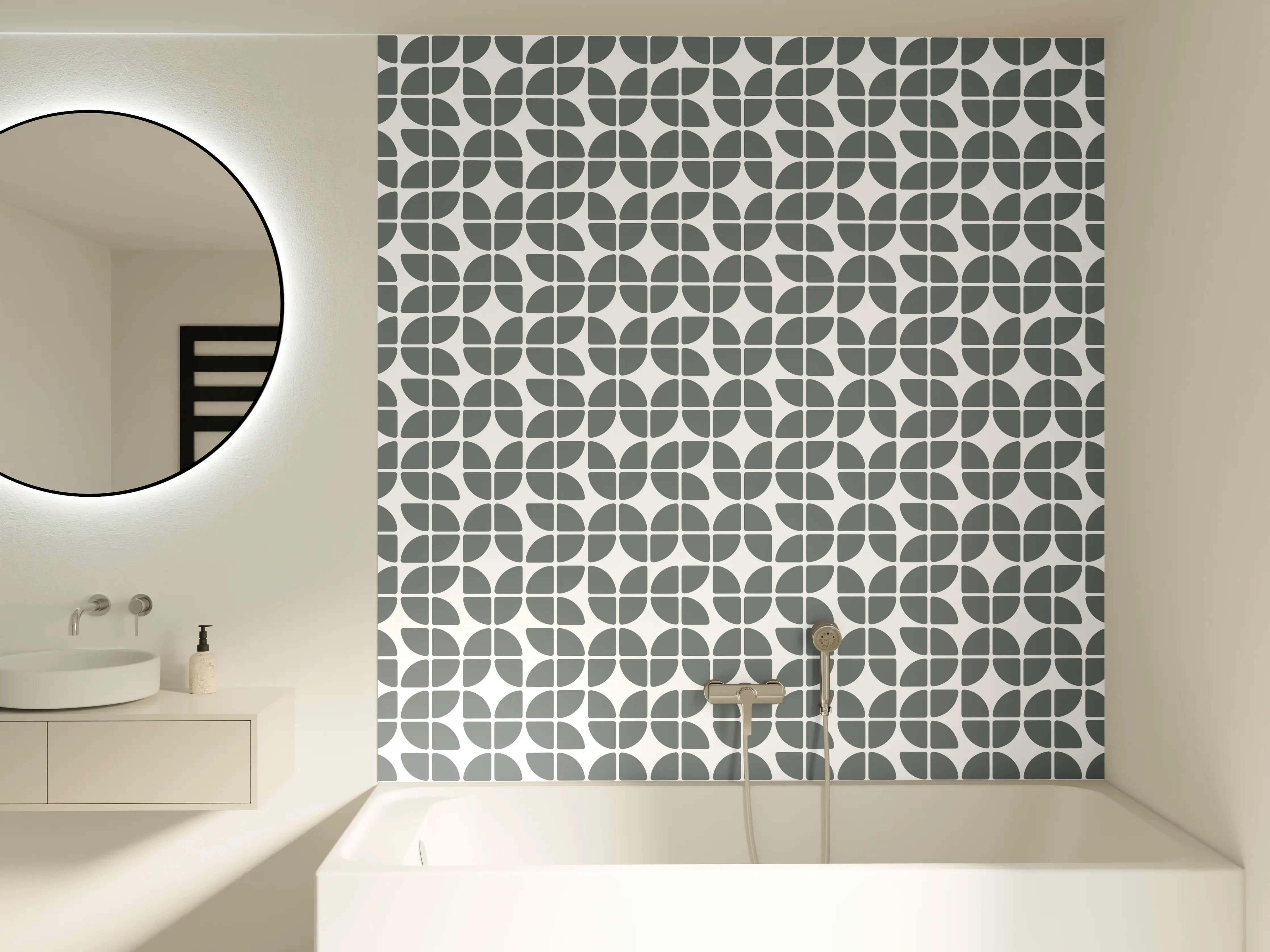 Badewannen-Rückwand - Moderne geometrische Muster in Grau und Weiß