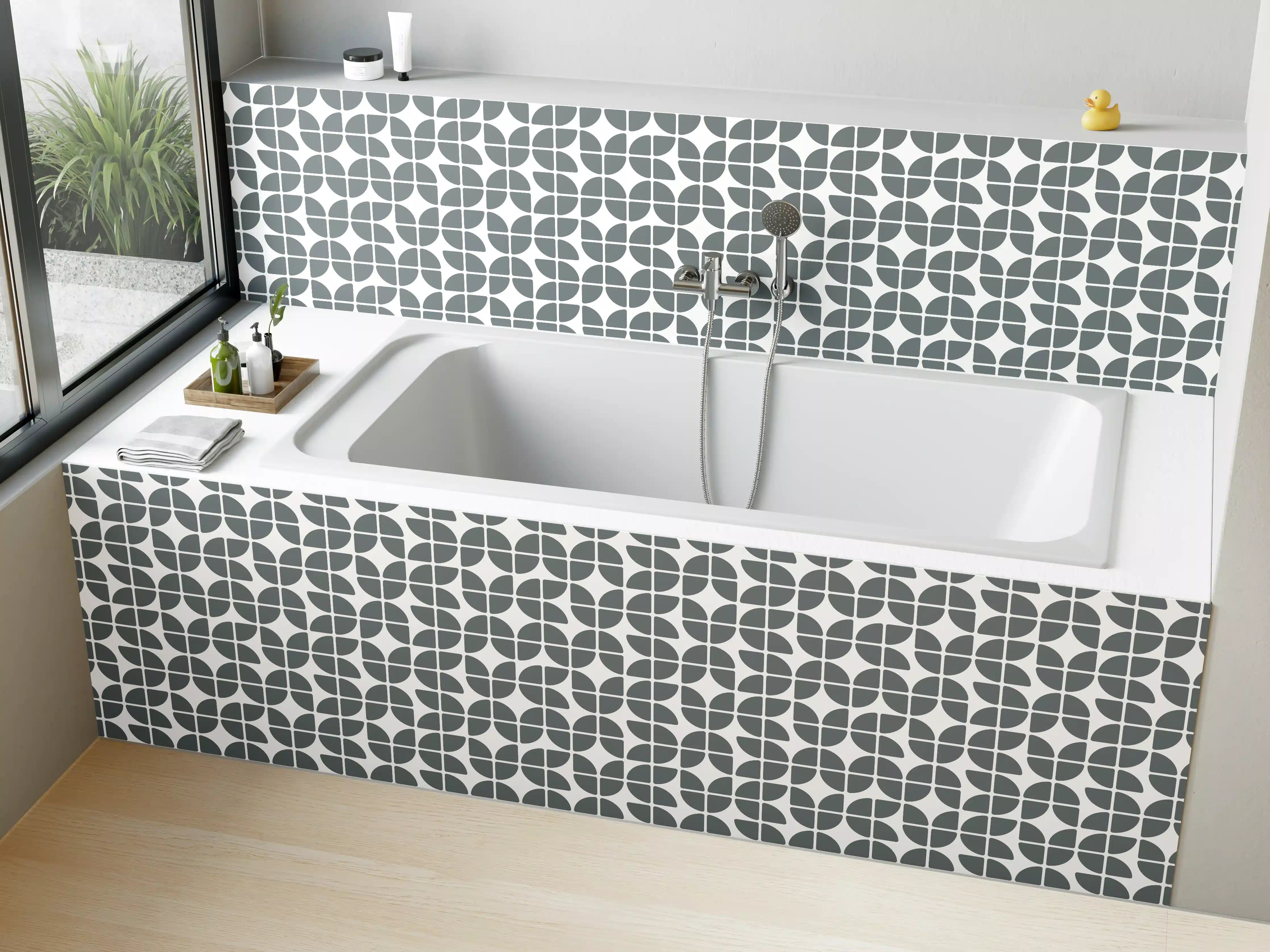 Badewannen-Rückwand - Moderne geometrische Muster in Grau und Weiß