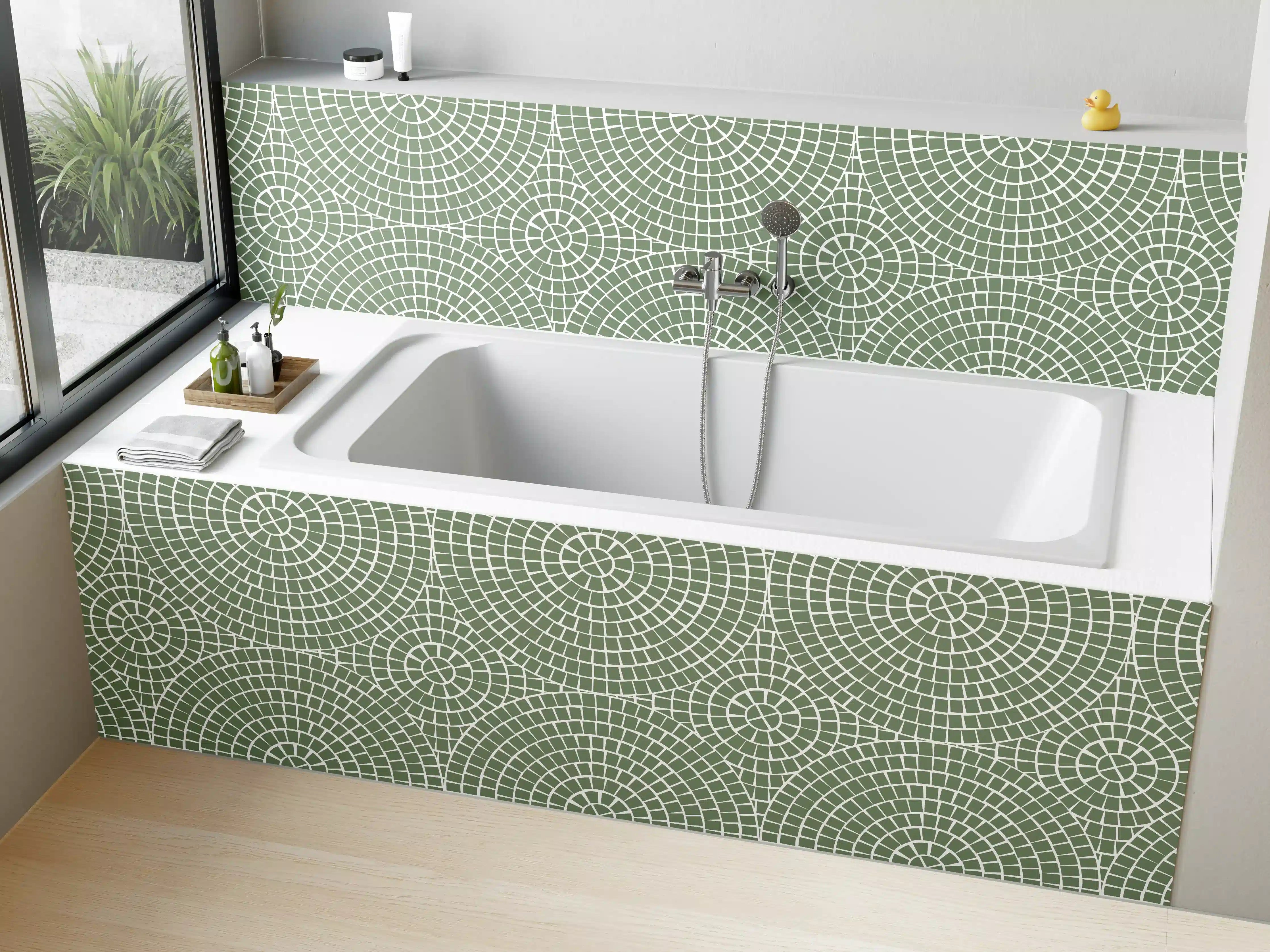 Badewannen-Rückwand - Moderne geometrische Muster in sanften Grüntönen