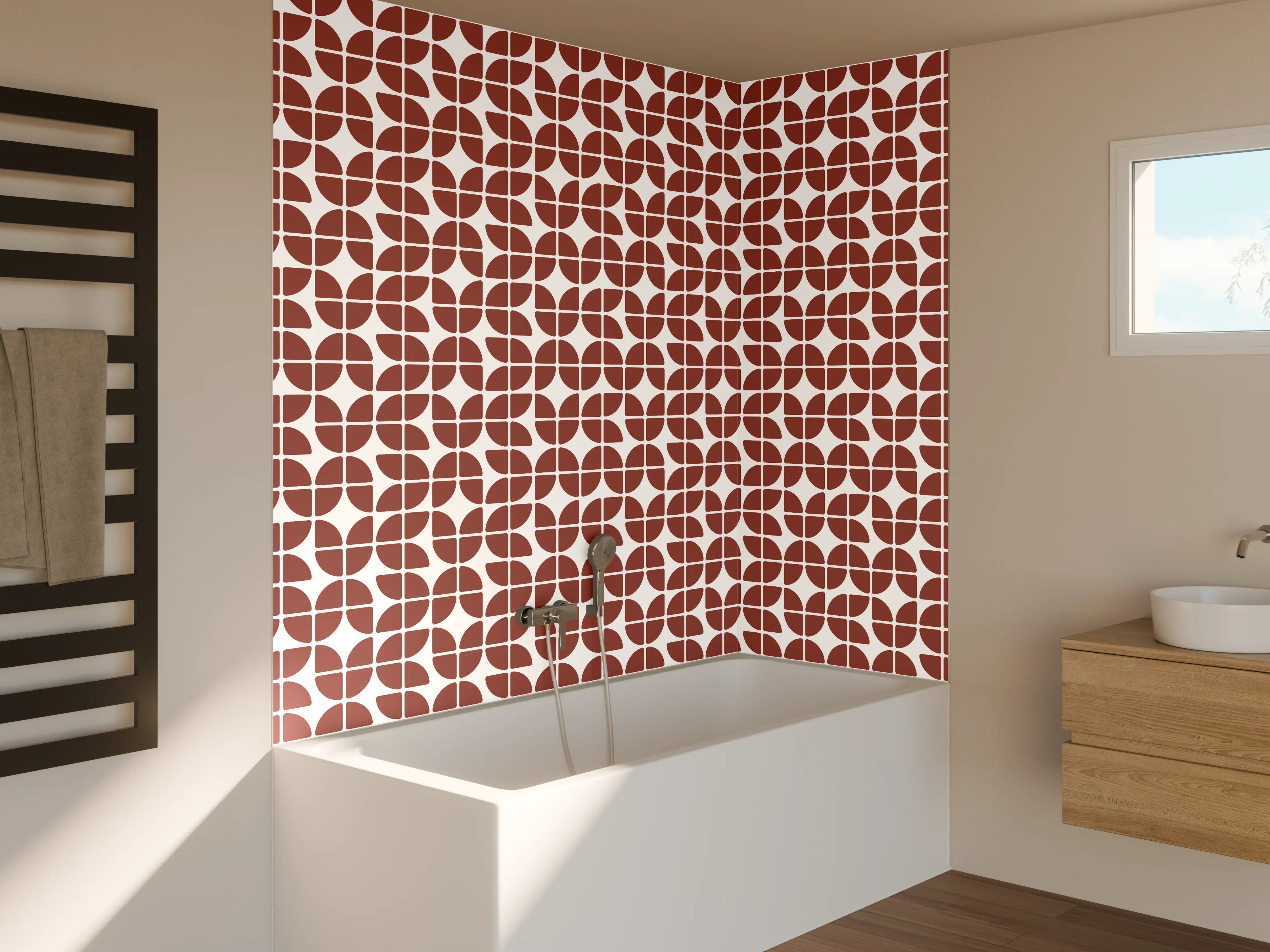 Badewannen-Rückwand - Moderne geometrische Muster in warmen Rottönen